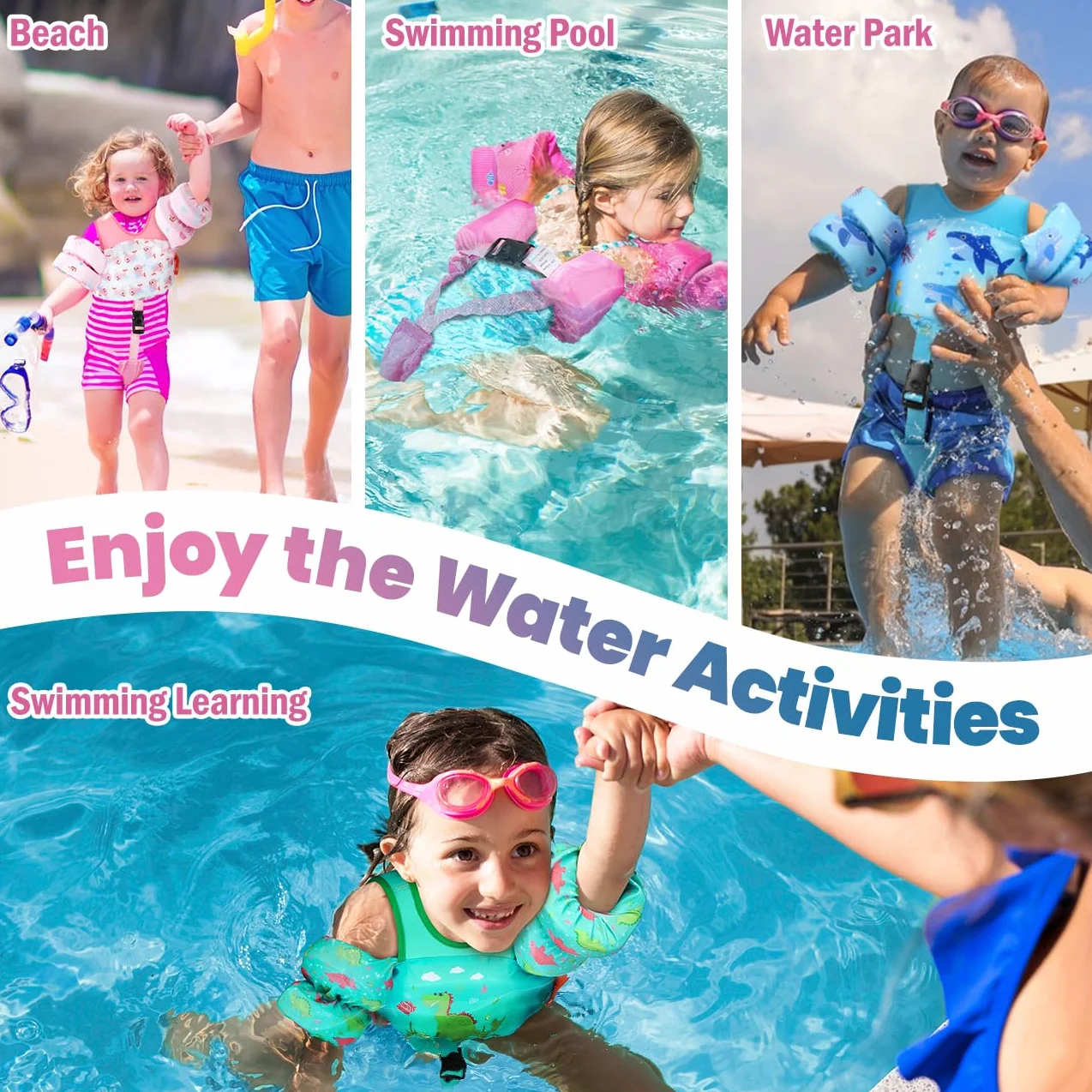 HeySplash Chaleco de Natación para Niños, Traje de Baño Flotante con Correa Ajustable para Pequeños de 6-15kg Aprender a Nadar, Flotador de Brazo de Piscina con Silbato, Ballena Rosa