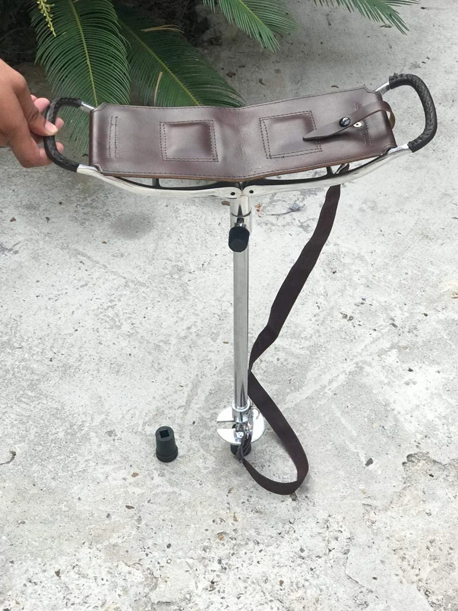 H E Bastón de caza de calidad, tiro ajustable de color marrón antiguo | Sillas plegables de cuero muy duraderas | Bastón ligero | Con pelos de goma (C)