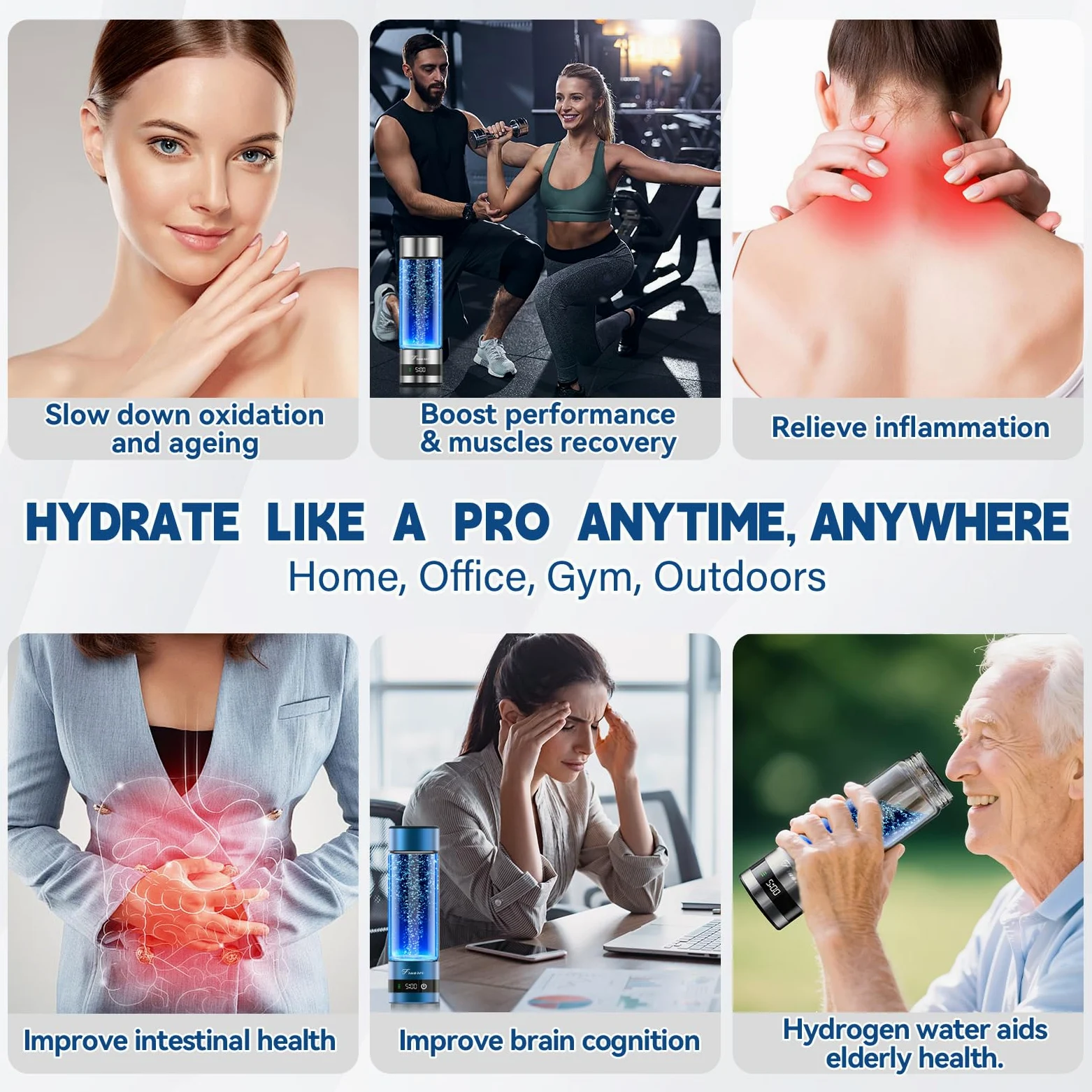 Botella de agua de hidrógeno, generador de botellas de agua de hidrógeno de hasta 6000 PPB, rendimiento atlético portátil y sistema de hidratación, regalo saludable para familiares, amigos, clientes