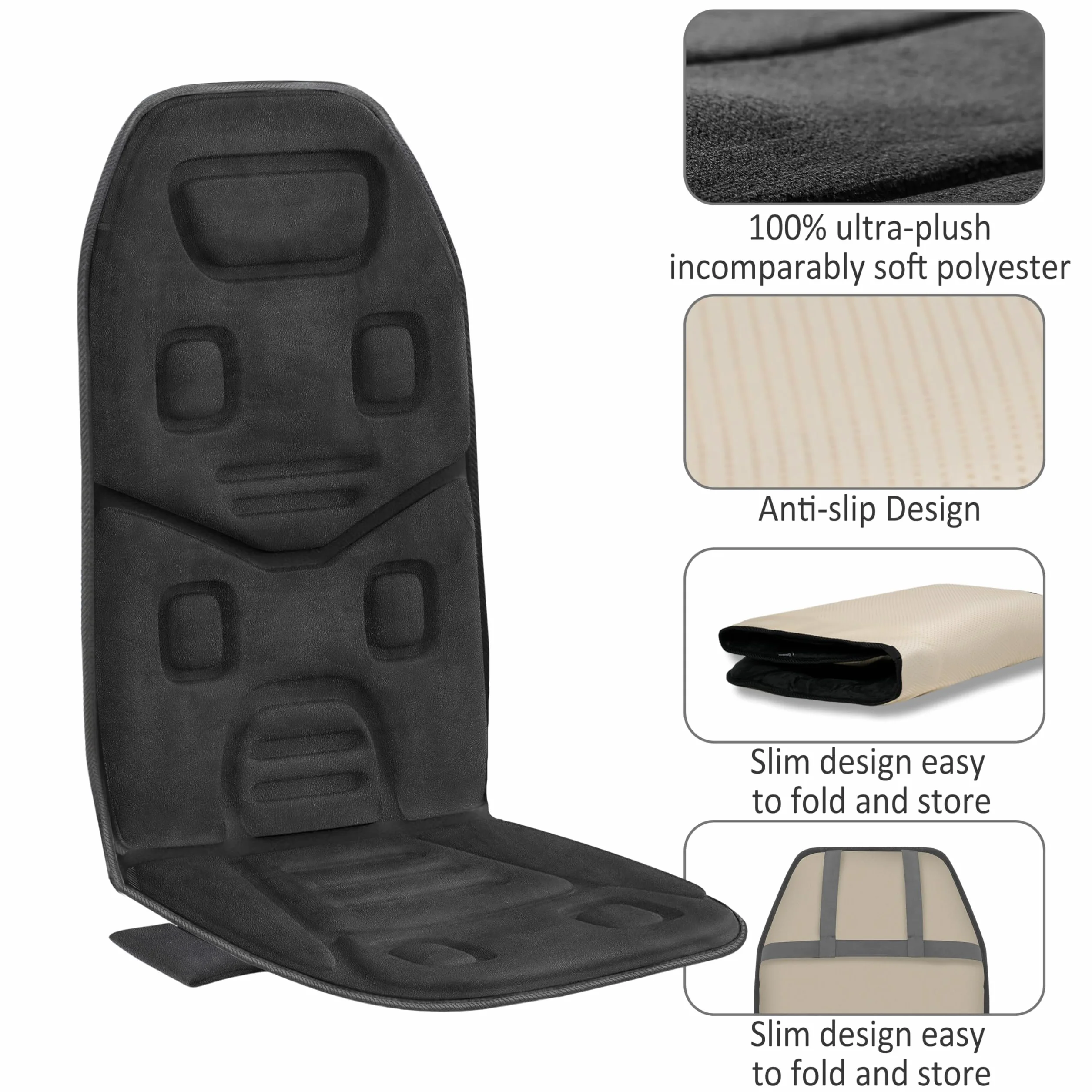 COMFIER Asiento de Masaje Eléctrico 10 Motores Vibrantes Almohadilla Térmica 2 Terapias Apagado Automático