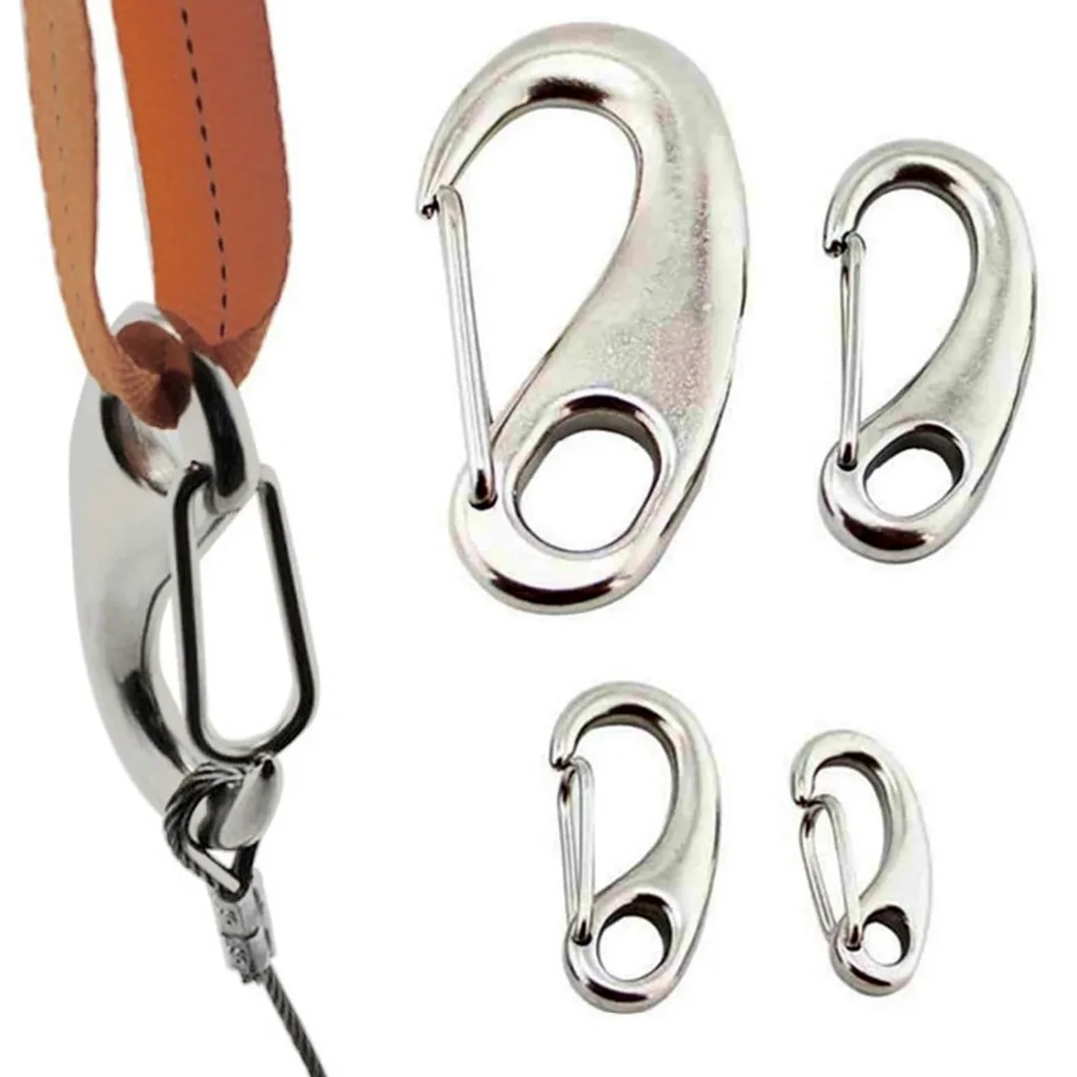10 Uds. Ganchos de Resorte con Forma de Huevo Marino 316 Acero Inoxidable Multifuncional Senderismo Camping cinturón mosquetón Gancho de liberación rápida Hebilla de Seguridad(100mm(10pcs))