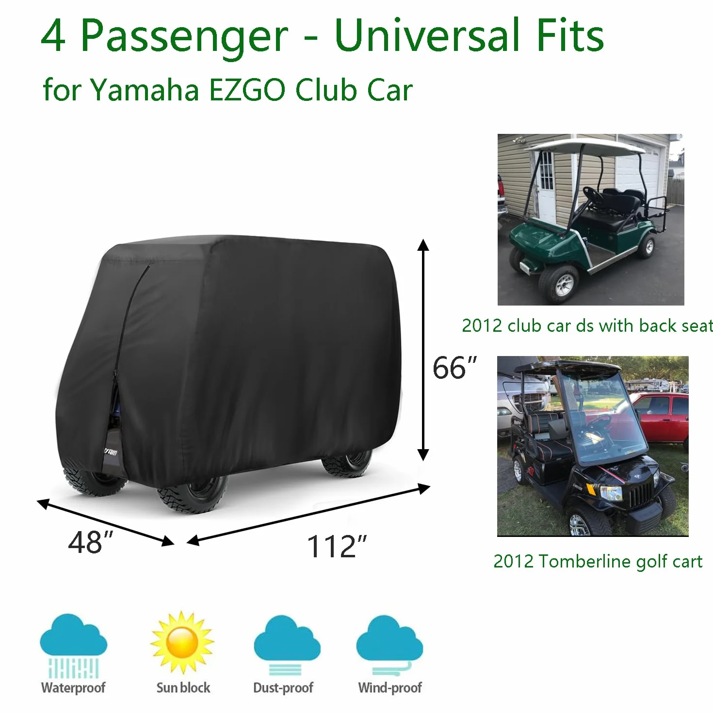 FLYMEI Impermeable Polvo Prevención para Carro de Golf 4 Pasajeros EZ GO Club Car Yamaha Gris Topo Negro