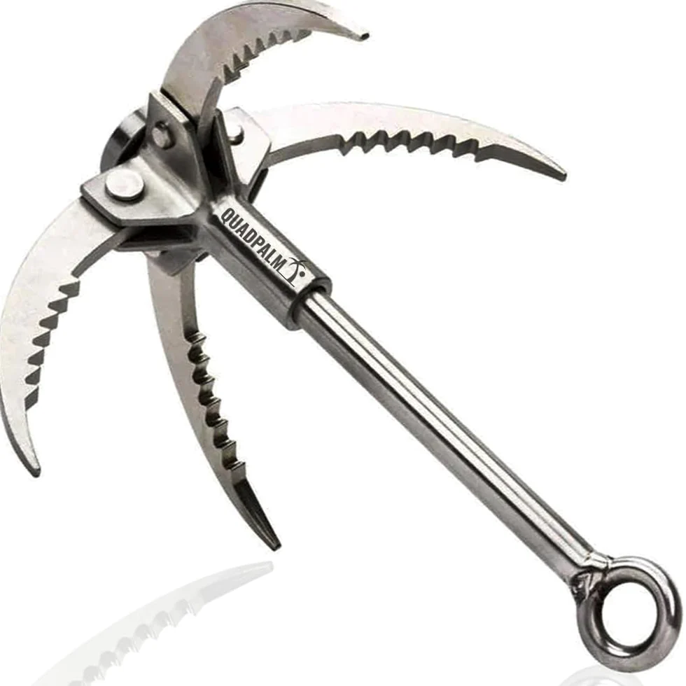 Grappling Hook with 10m Rope – Multifunctional QUADPALM Grapple Hook - 4 Stainless Steel Folding Claws - Heavy Duty - Outdoor Camping Hiking Tree Rock Mountain Climbing Equipment
