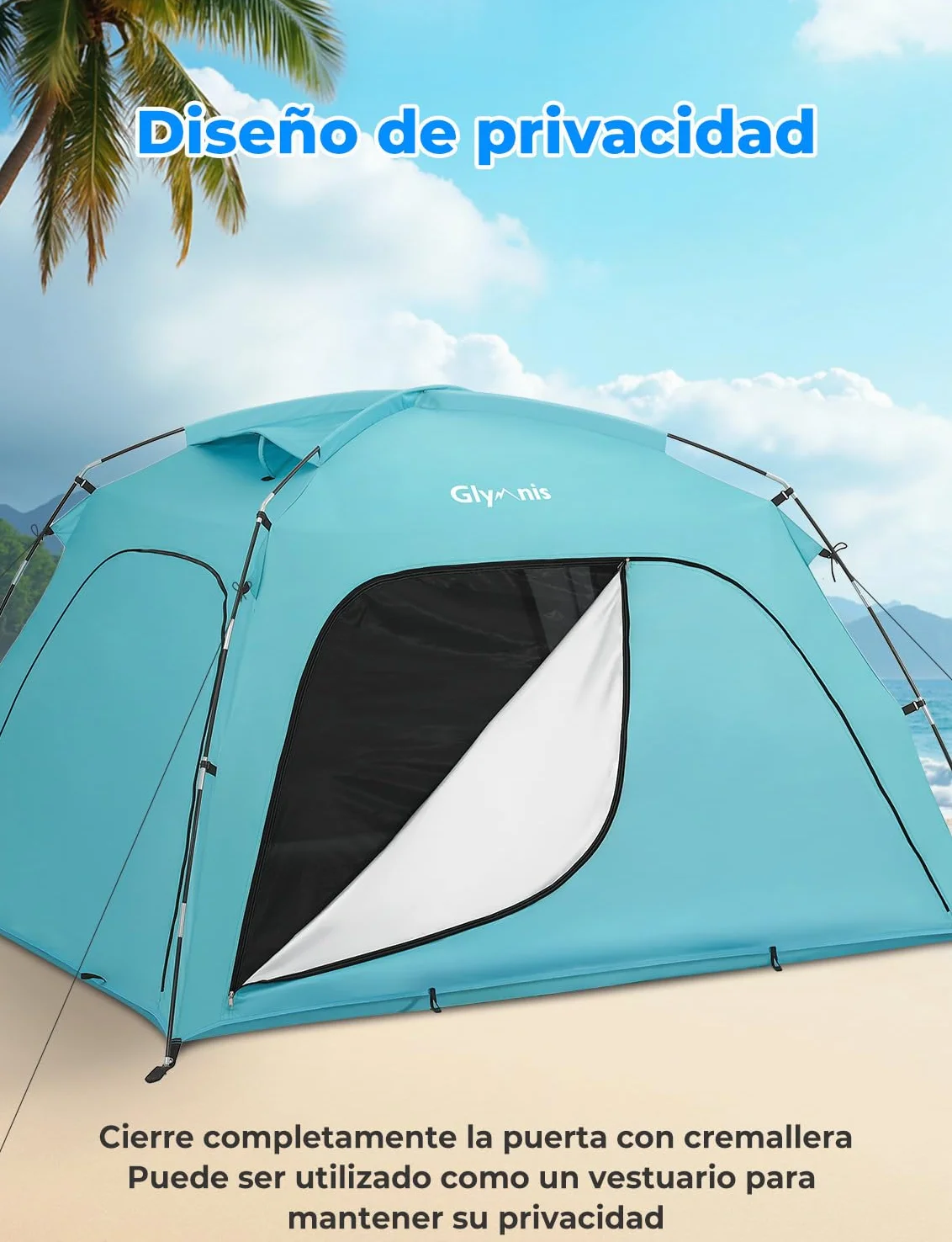 Glymnis Tienda de campaña grande para 3-4 personas, protección UV, refugio solar portátil, ideal para playa, picnic y pesca