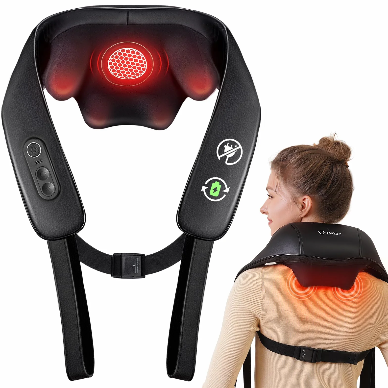 Masajeador cervical y espalda inalámbrico Shiatsu 4D con calefacción de grafeno, Regalo para mujer hombre