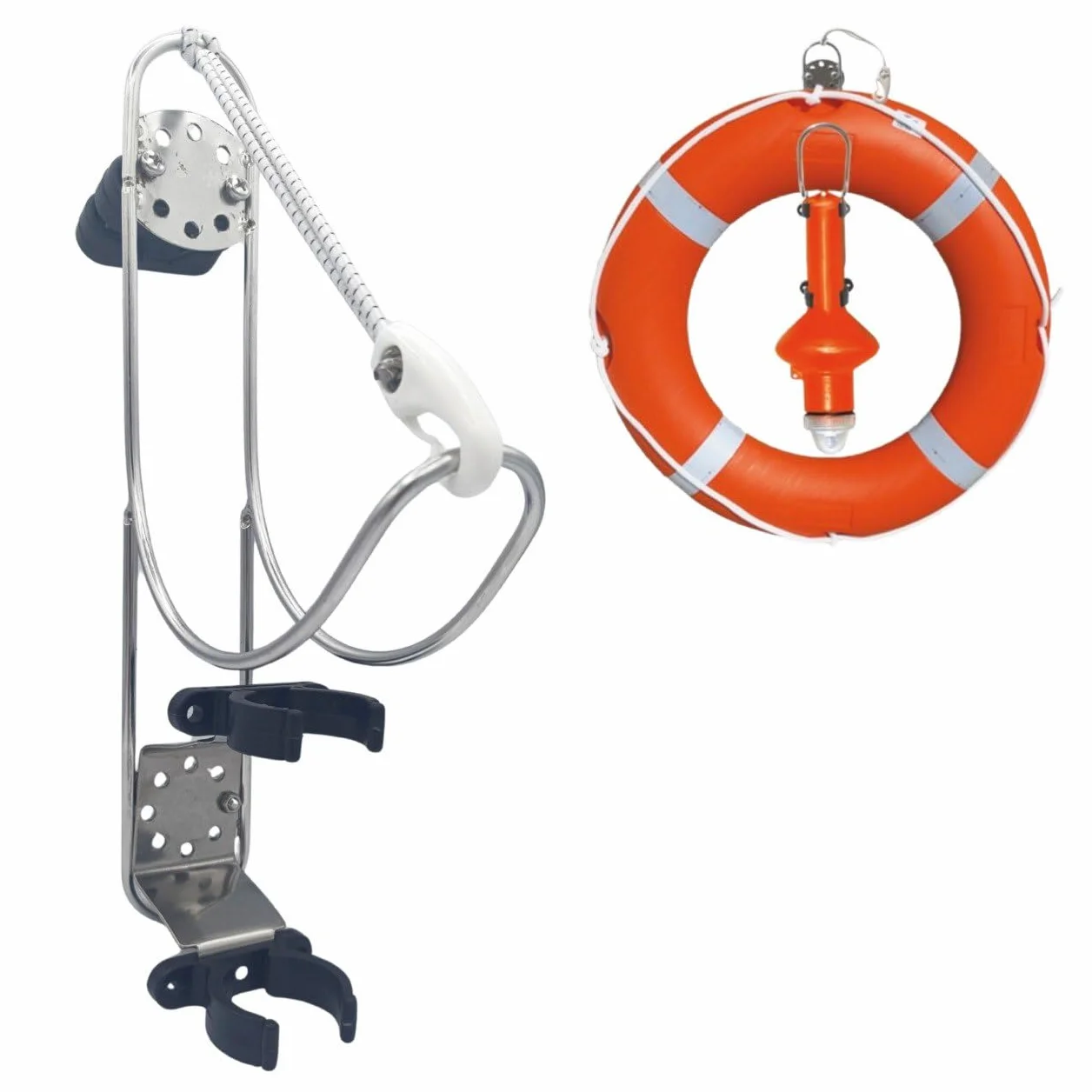 Soporte para flotador anular de acero inoxidable, 19,5 x 17 cm, para suelo o tubos de 22-30 mm, con soporte Boetta