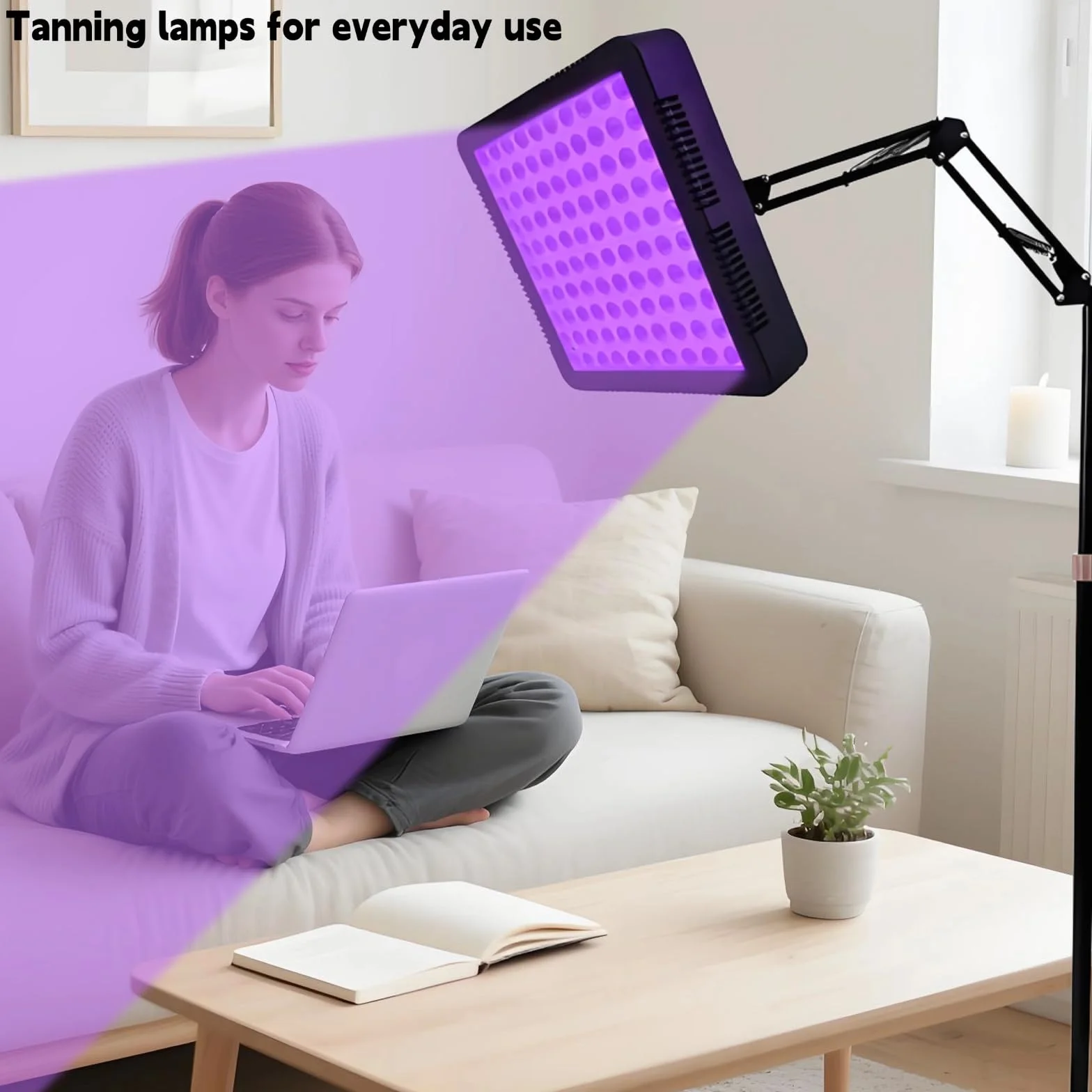 Lámpara de bronceado 100 LED 395 nm cabezal giratorio 360° soporte ángulo