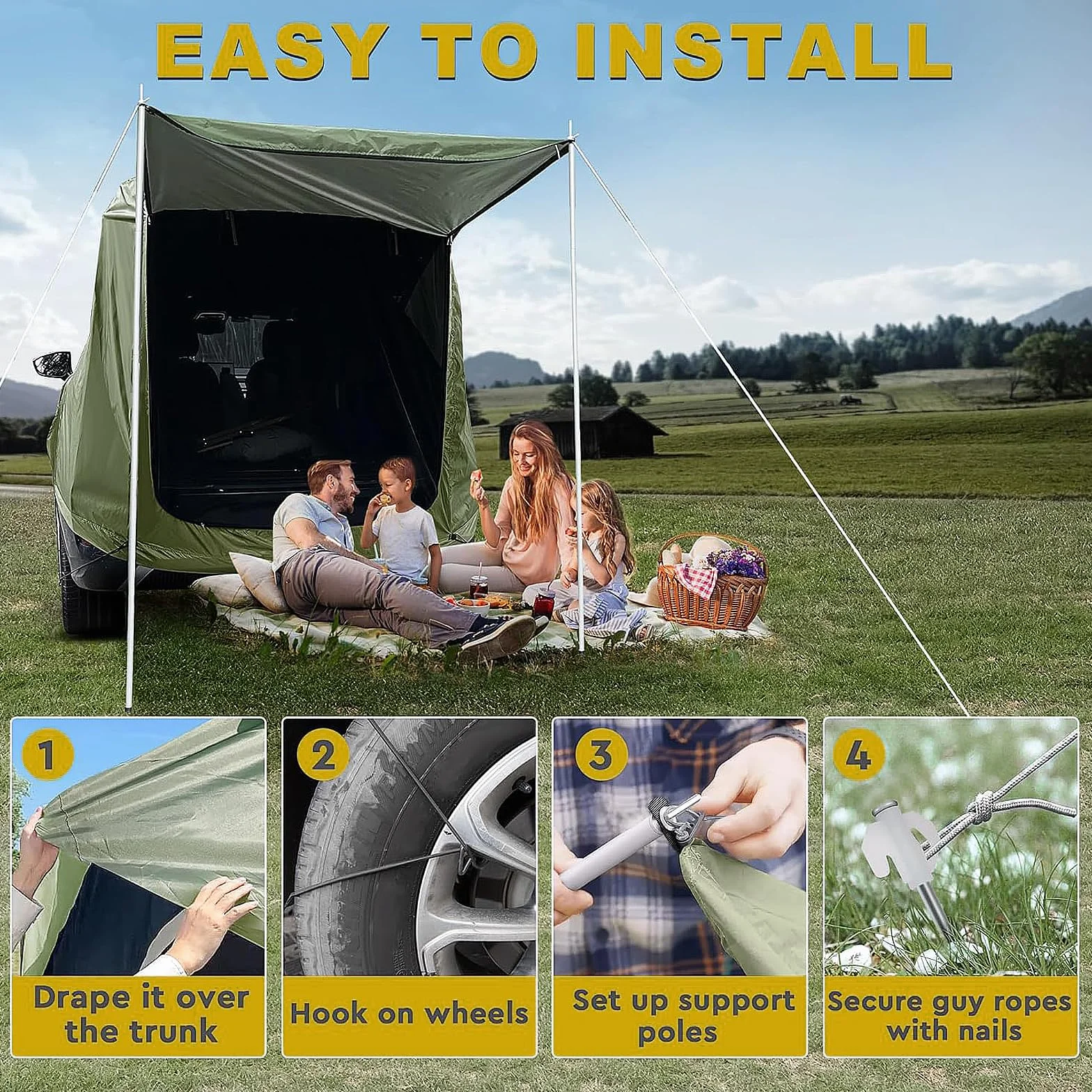 Tienda de campaña Trasera para Coche con mosquitera, Toldo Impermeable para Camping, para SUV, toldo para Camping y Aventuras al Aire