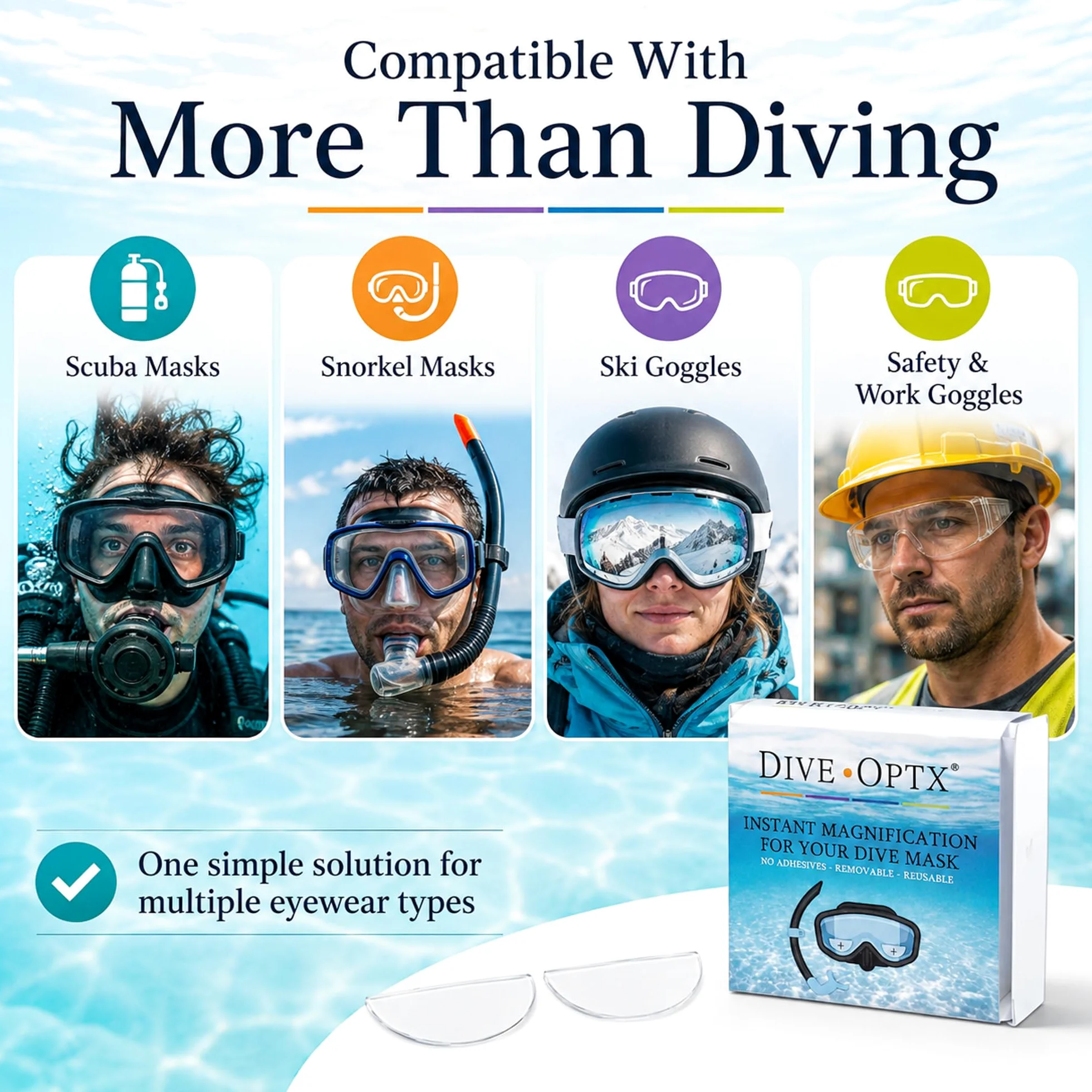 Calabria Hydrotac Dive OPTX - Lentes bifocales adhesivas para máscaras de buceo y gafas de buceo, activadas por agua, lectores reutilizables, Diameter: 1.6 Inches