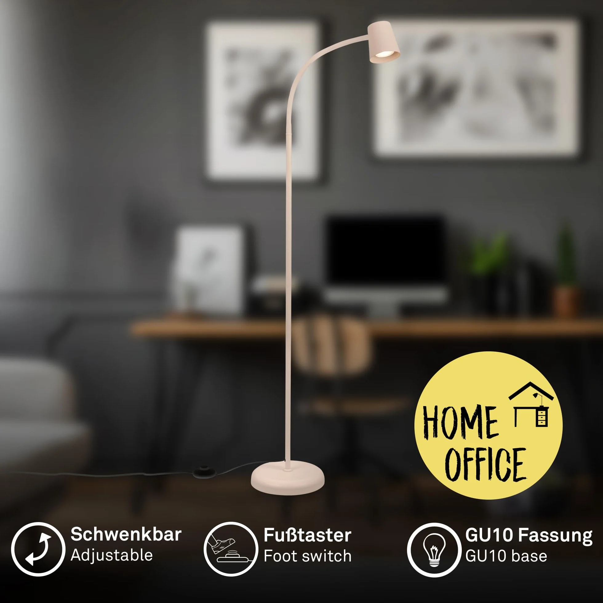Briloner Lámpara de Pie LED Giratoria 127.5cm Luz Lectura Beige