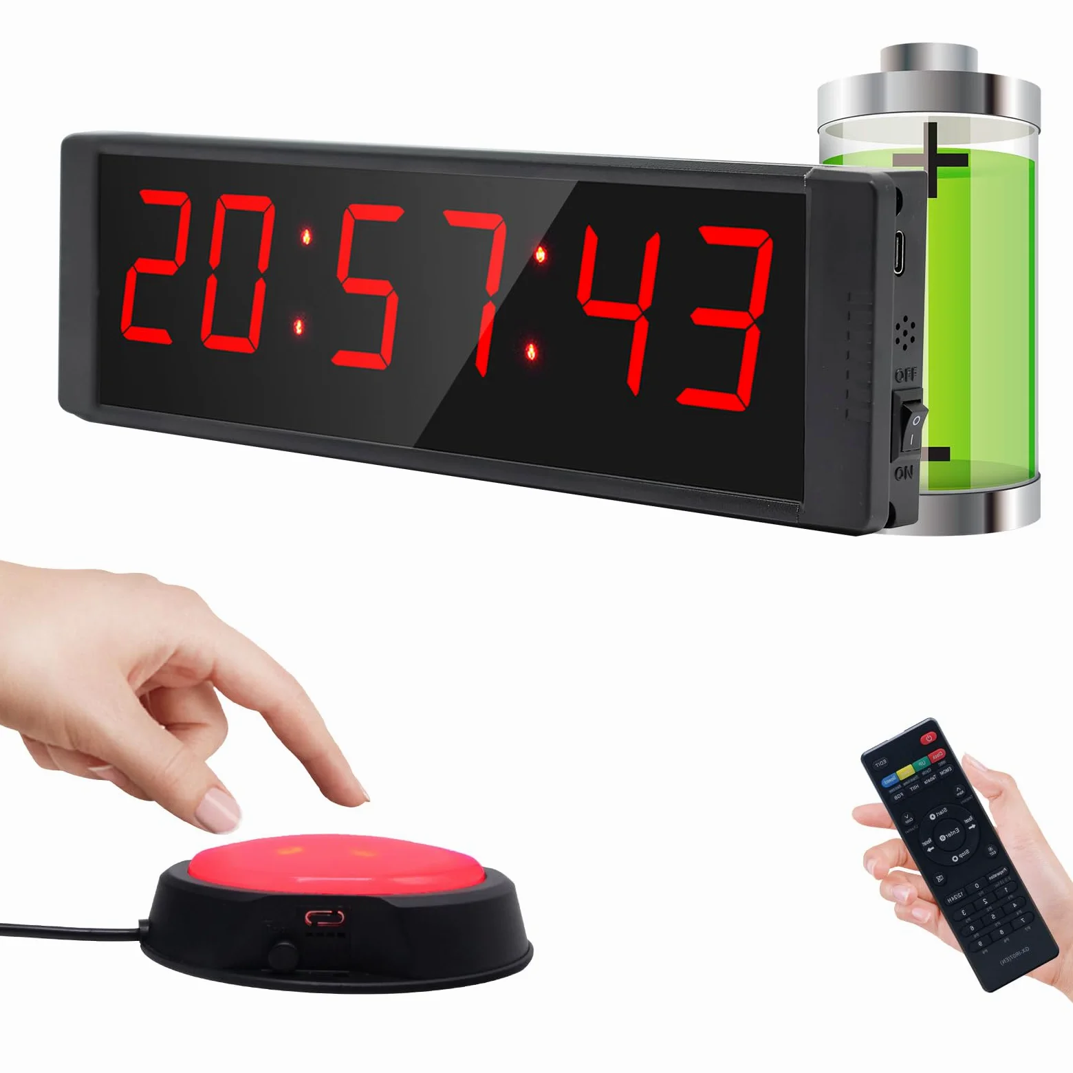 Cronómetro grande con botón de inicio/parada, temporizador digital LED con control remoto, reloj de cuenta regresiva con zumbador, reloj de gimnasio para gimnasio en casa, temporizador de