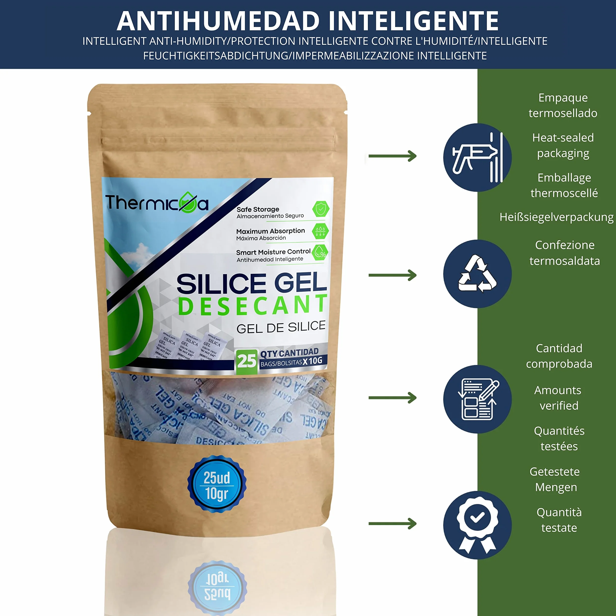 Thermikoa® Bolsas de Gel de Sílice Antihumedad 25uds x 10gr Desecante Multiusos
