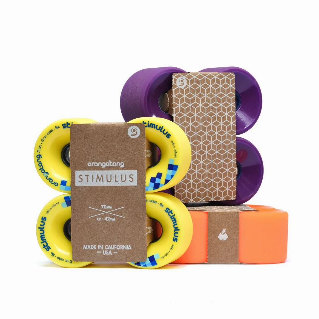 Orangatang Stimulus 70 mm 83a Freeride Longboard Skateboard Wheels w/Loaded Jehu V2 Bearings (Purple, Set of 4)
