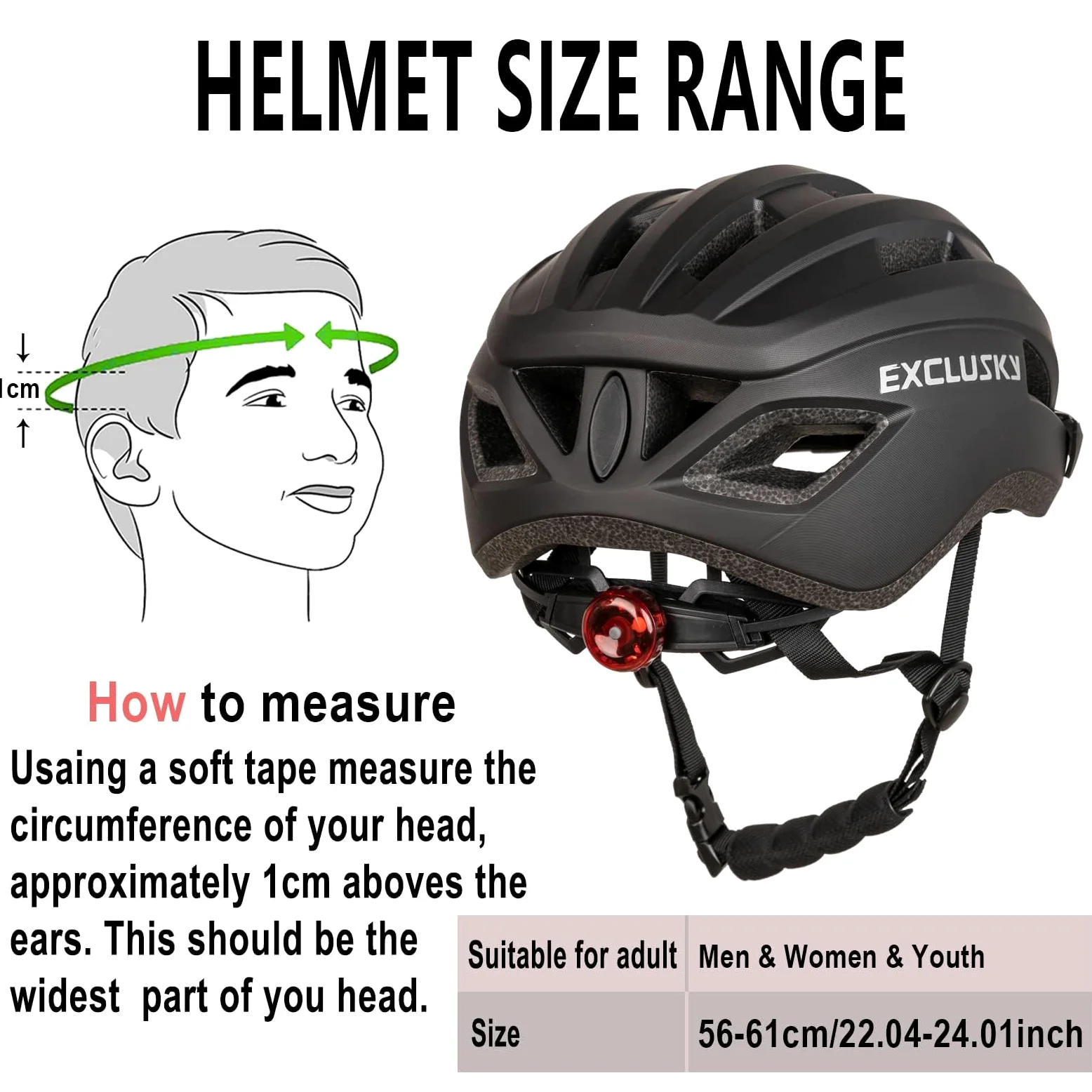 Exclusky Casco Bicicleta Adulto MTB Casco Bicicleta Mujer Casco MTB Hombre con Luz Casco Ciclismo Hombre Cascos Bicicleta Montaña Casco Bici Mujer Cascos Bicicleta Carretera Ajustable (56-61CM)