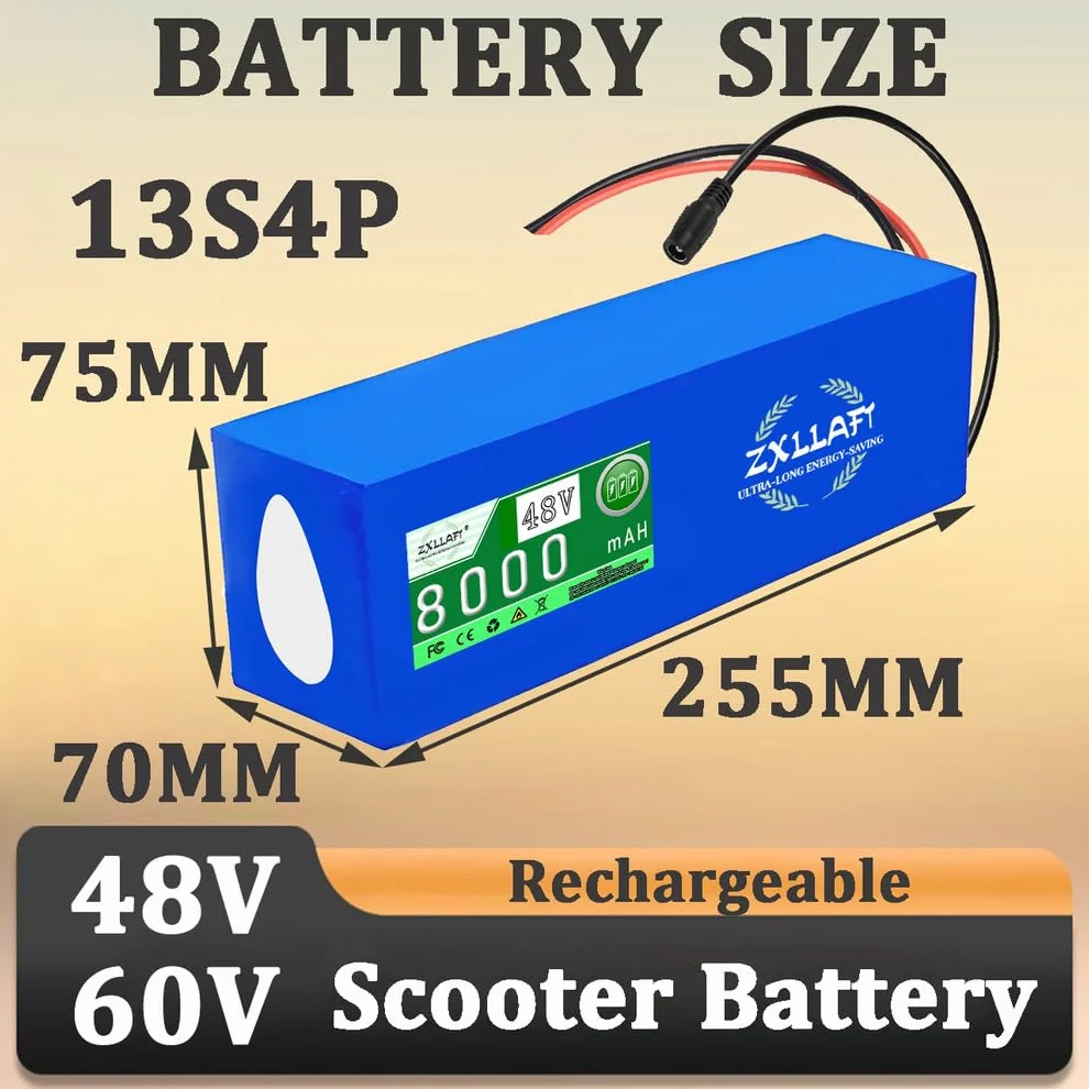 Batería de Litio de 48 V, 10 Ah y 8 Ah Batería Recargable 60 V Baterías para Patinete 48 V Baterías monopatín para Motor 250 W a 600 W con Cargador y BMS,48v8ah Anderson