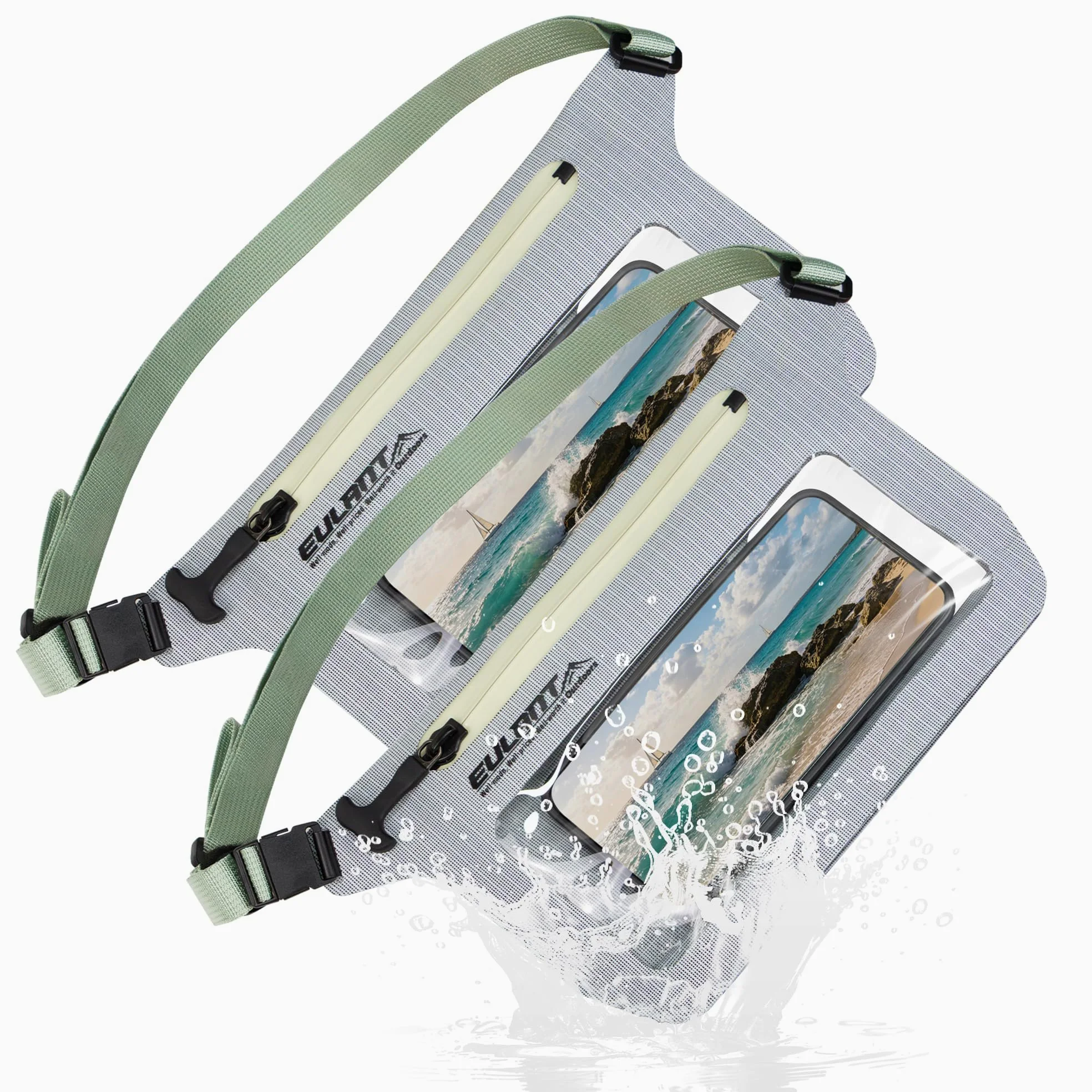 EULANT 2X Funda Movil Impermeable Agua con Cremallera IPX8 | 2 unidades, con correa ajustable, con cremallera impermeable IPX8, Ventanas transparentes delante y detrás