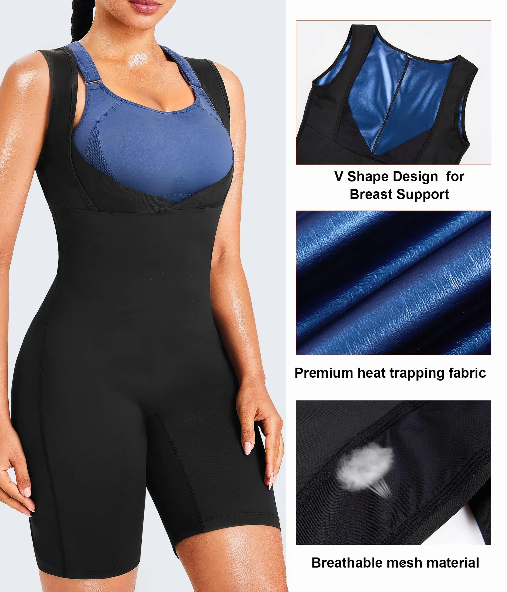 KUMAYES Trajes Sauna Compresion Mujer Adelgazantes Mono de Cuerpo Completo Entrenador Adelgazante Sudoración Deporte Shapewear Traje de Sudor Sauna de Cuerpo