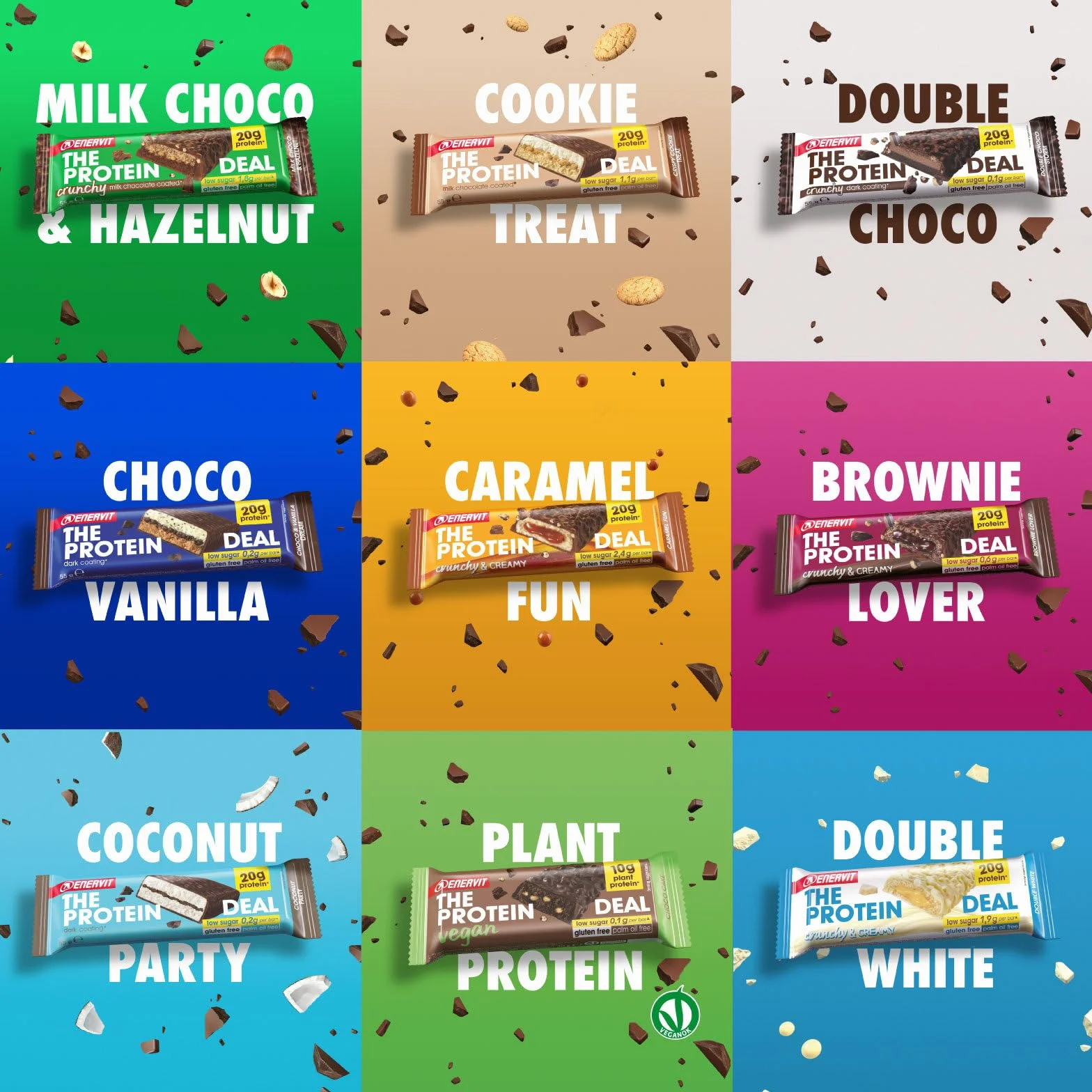 Enervit The Protein Deal Crunchy Double Choco Storm Barritas Proteicas Chocolate Negro 20g Proteínas 0,1g Azúcares Sin Gluten 12x55g