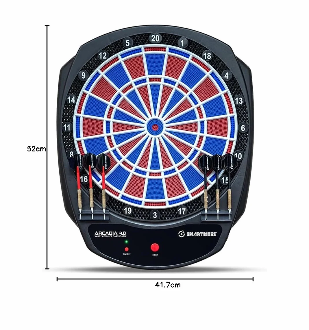 Carromco Smartness Arcadia 4.0 - Diana electrónica Profesional con aplicación, Rojo-Azul, para 1-8 Jugadores, Dardos Blandos, Cable USB, 17 Juegos y 312 Variantes (Incluido el críquet)