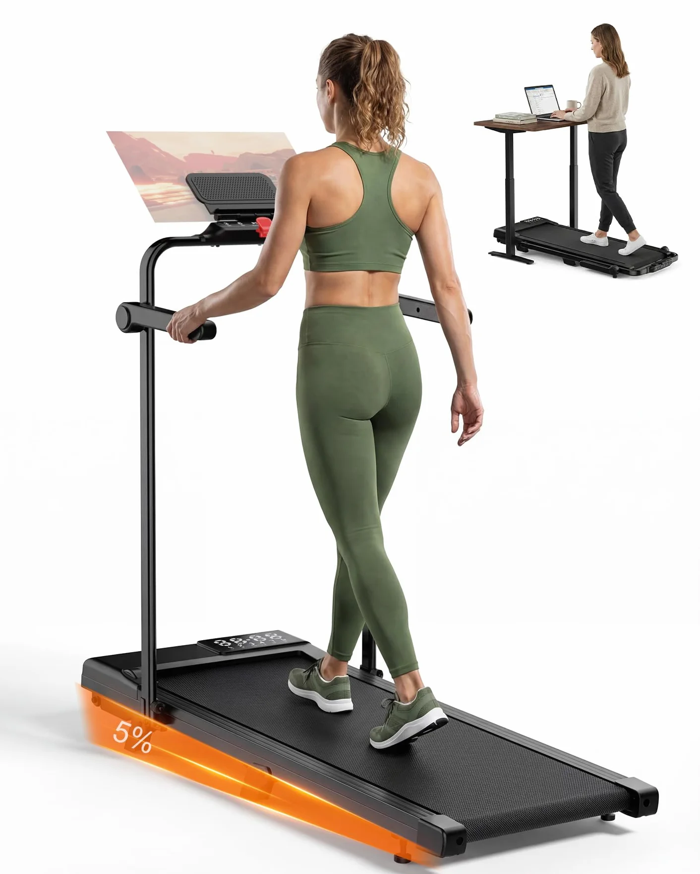 Copant Cinta de Correr, Cinta de Correr con LCD Scarn, 2.5 HP Caminador con App &Mando a Distancia，Carga MAX 159 kg, con cursos de formación y Carreras, 1-8km/h para el hogar o la Oficina