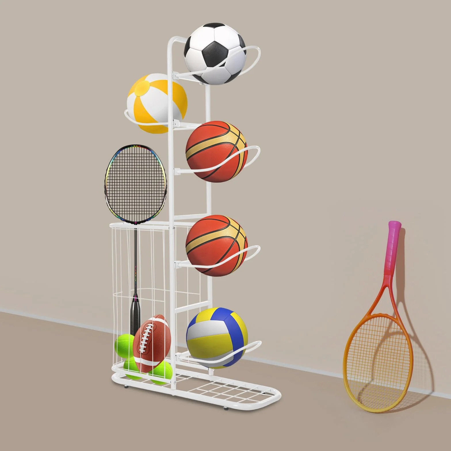 Soporte de baloncesto 5 bolas estante equipo deportivo blanco