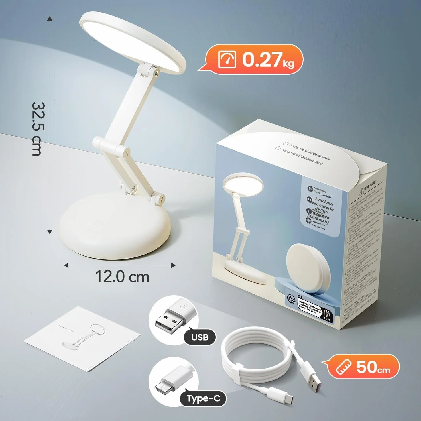 One Fire Lampara Escritorio LED Portatil Plegable 3600mAh 10 Brillo 1000 LM Luz Lectura