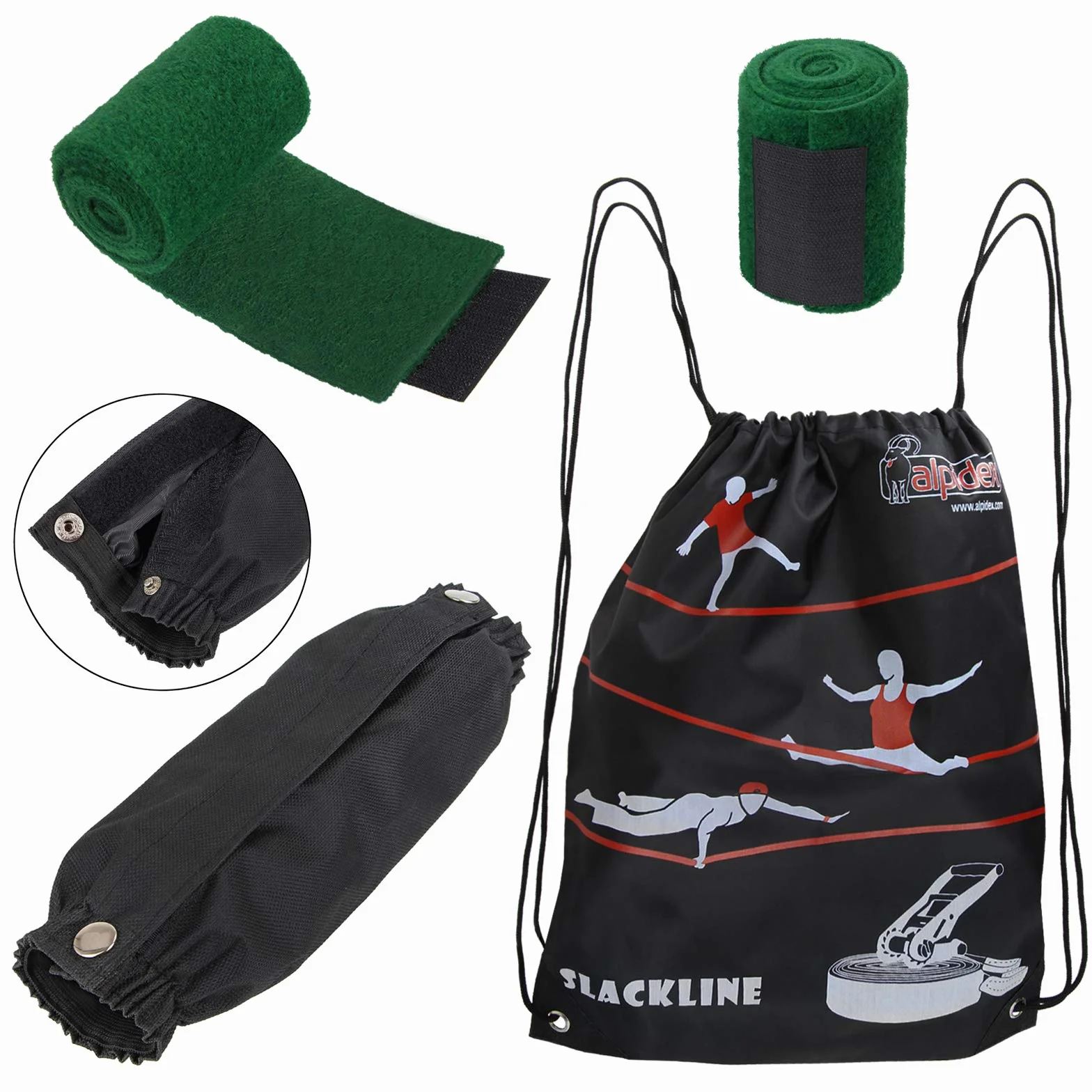ALPIDEX Slackline Set 15 m + Protector de árbol y Protector de trinquete, Ideal para niños, Principiantes y Expertos