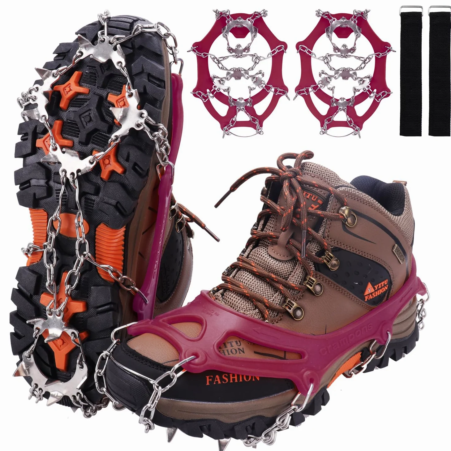 Crampones para zapatos antideslizantes con 19 picos de acero inoxidable para hielo y nieve