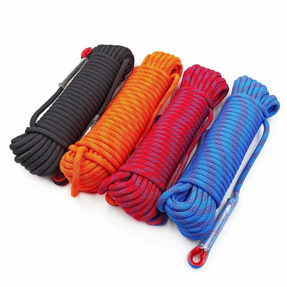 Cuerda de Escalada de 12 mm Equipo de Roca para árboles al Aire Libre Montañismo Línea de Vida Supervivencia de Emergencia Equipo de Seguridad Escape Rescue Cuerda estática-Negro 50m, CN