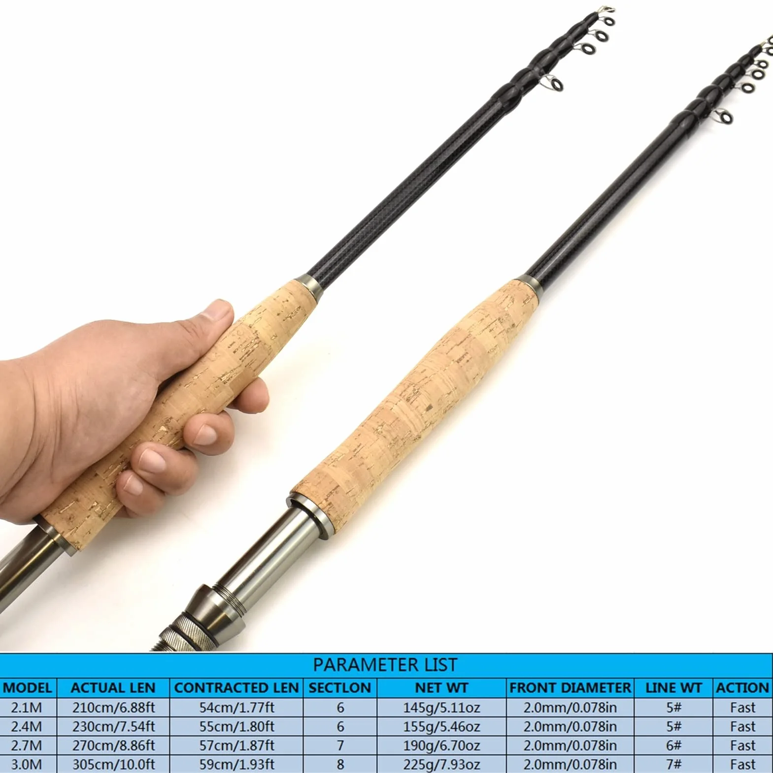 Caña de Pescar con Mosca retráctil,Varilla de Pesca con Mosca,Barra telescópica portátil,Fibra de Carbono Línea rápida Peso 5#6#7#Barra de Trucha de acción a presión 2.1m 2.4m 2.7m 3.0m ZYHWX