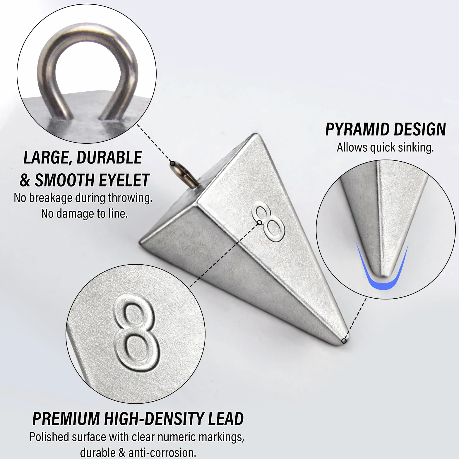 Alwonder Pyramid Sinkers Pesas de pesca, plomos de agua salada, plomo, plomo, para pesca de surf en el océano, equipo de pesca, aparejos de bagre, 1 onza, 1-3/4 onzas, 3 onzas, 4 onzas, 5 onzas, 6