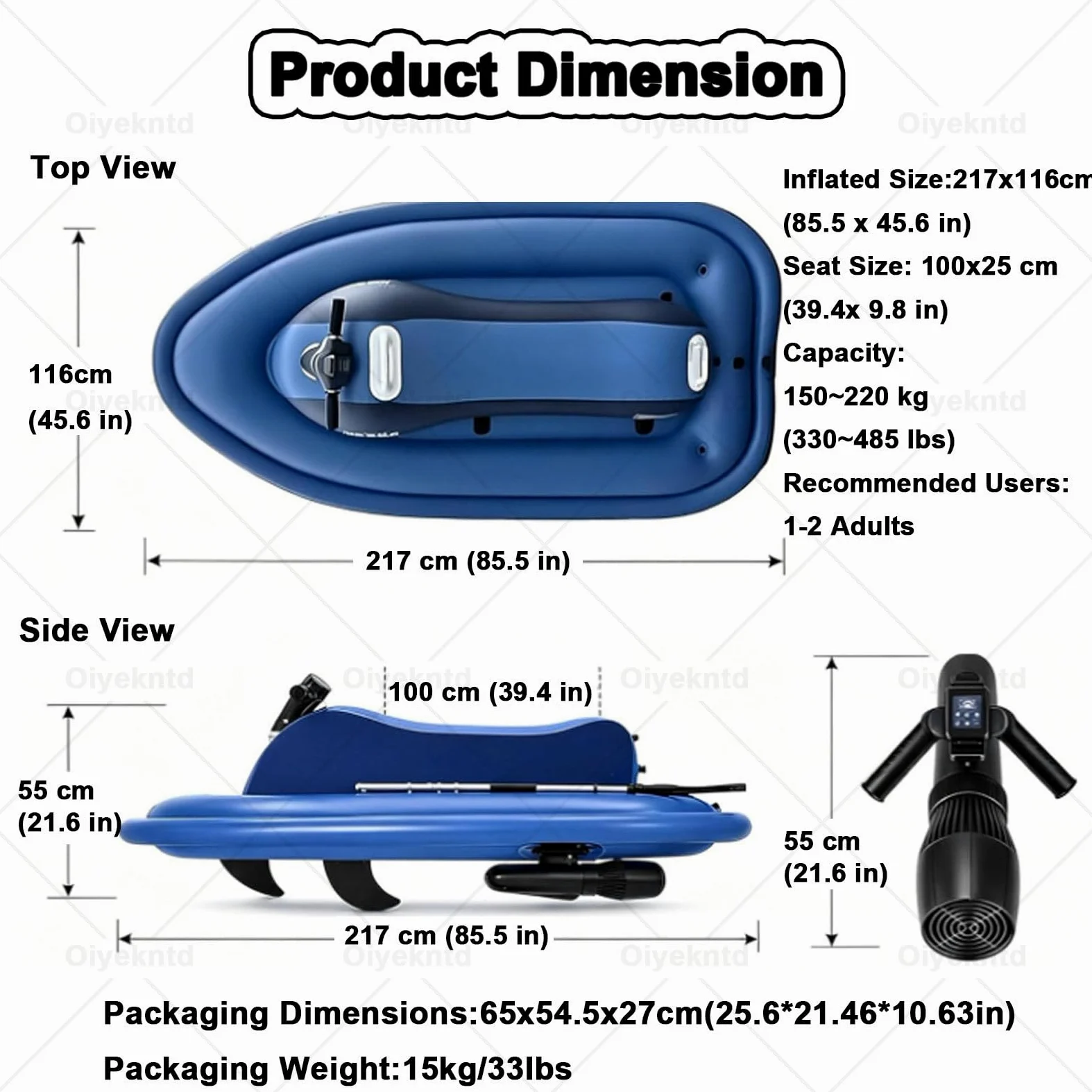 Barco inflable eléctrico con motor, moto acuática portátil y SUP para adultos y niños, batería recargable, potencia de 500 W para buceo, natación y kayak