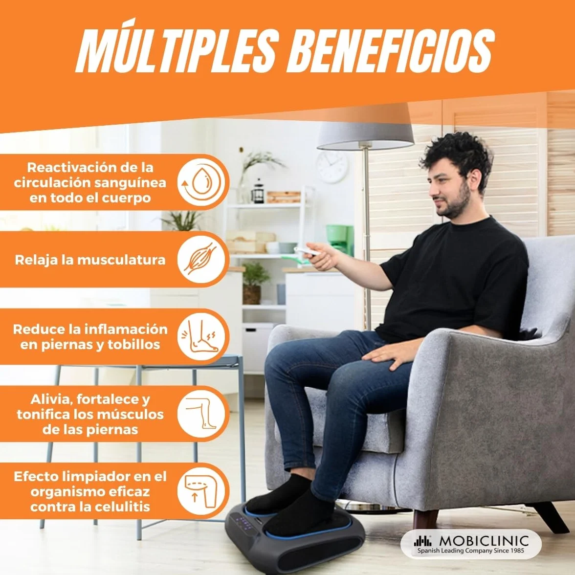 Mobiclinic Masajeador de pies Vibración 10 niveles velocidad 5 programas Control remoto