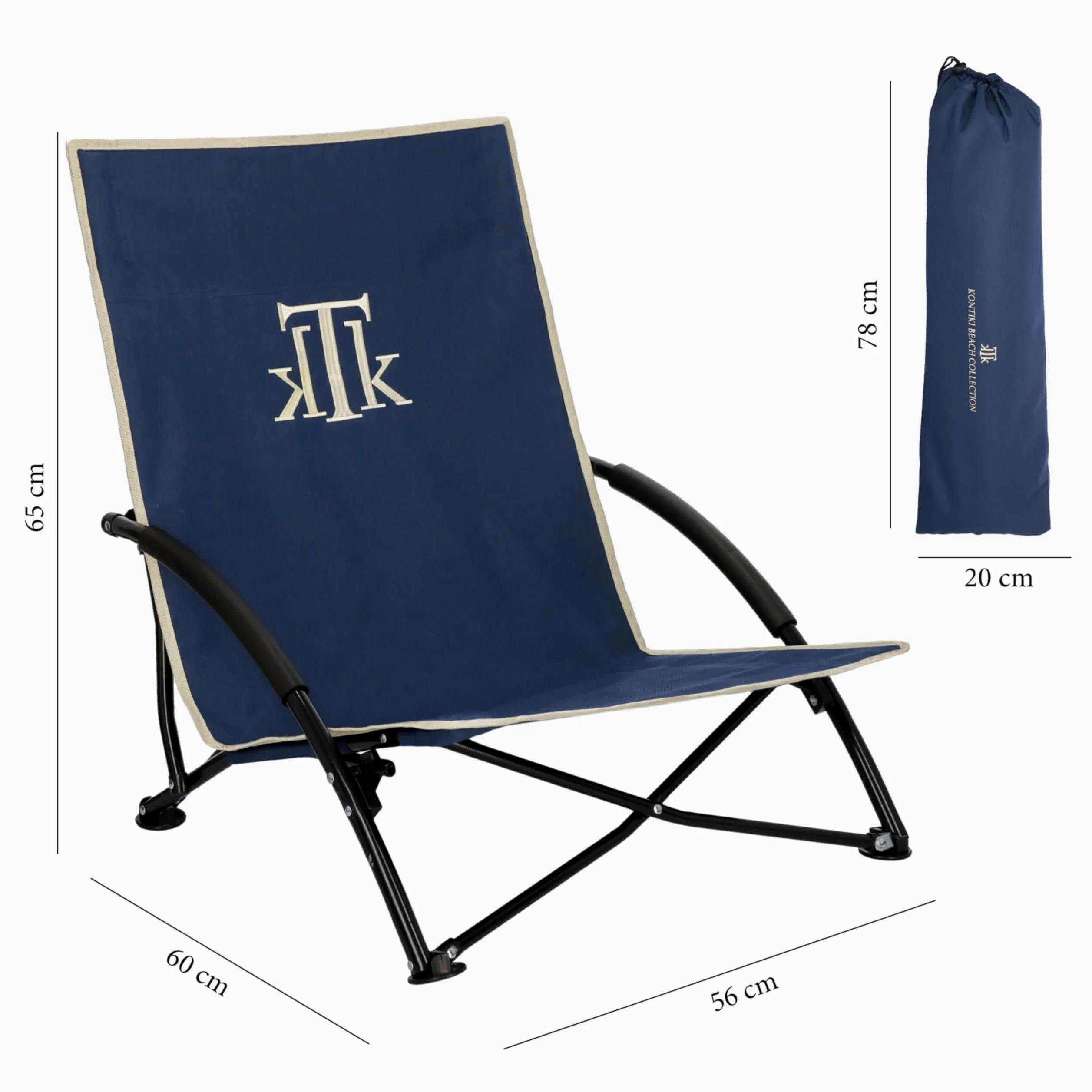 kTk KONTIKI Silla Playa Plegable Premium Ligera 2,9 kg con Bolsa | Diseño Elegante y Exclusivo | Silla Ligera para Jardín, Piscina y Exterior | Azul Marino | Confort y Estilo