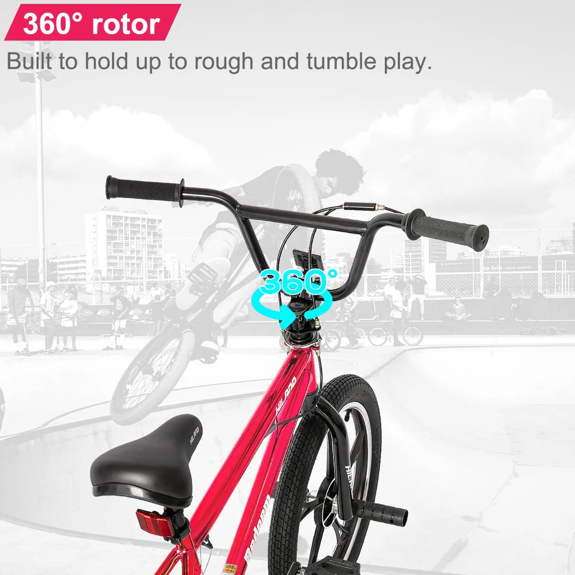 HILAND Bicicleta BMX Infantil de 20 Pulgadas, 5 radios,con Giro de 360 ​​Grados y 4 pegs，para niños y niñas a Partir de 7 años,para Principiantes y avanzados - Rojo