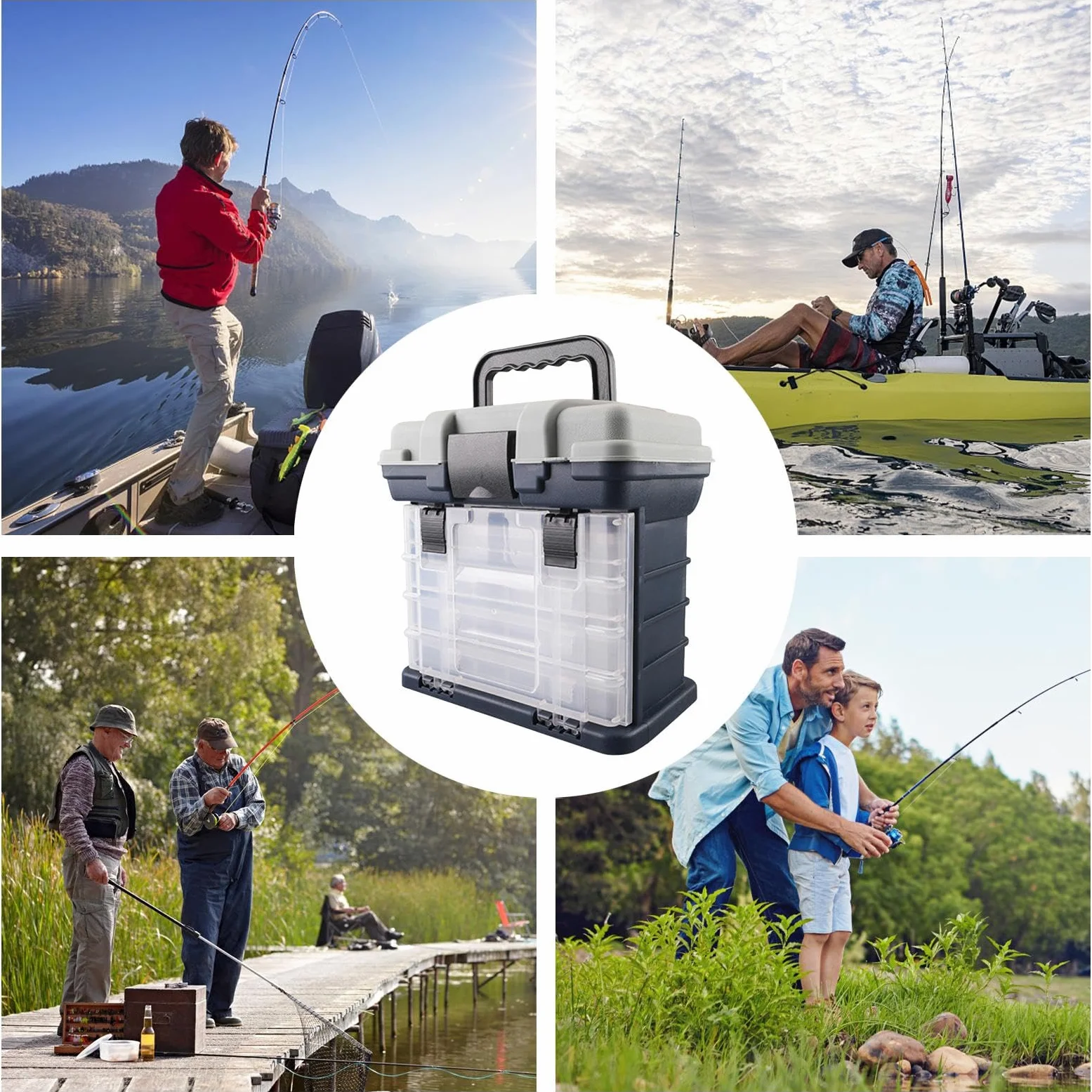 Caja de aparejos de pesca, organizador portátil de aparejos de pesca de ABS, múltiples compartimentos, almacenamiento de aparejos de pesca con 4 cajones, organizador de caja de aparejos, caja | ABS, múltiples compartimentos, almacenamiento de aparejos de