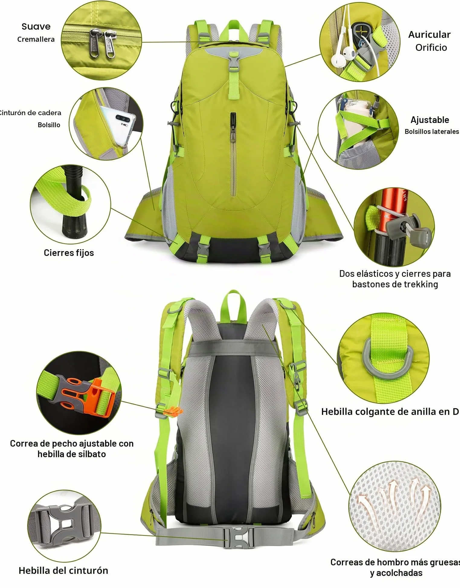 Long Keeper 40 Litros Mochila Senderismo Hombre Mujer Impermeable Mochila Viaje Trekking Montaña con Funda Lluvia Multibolsillos Multiusos para Al Aire Libre