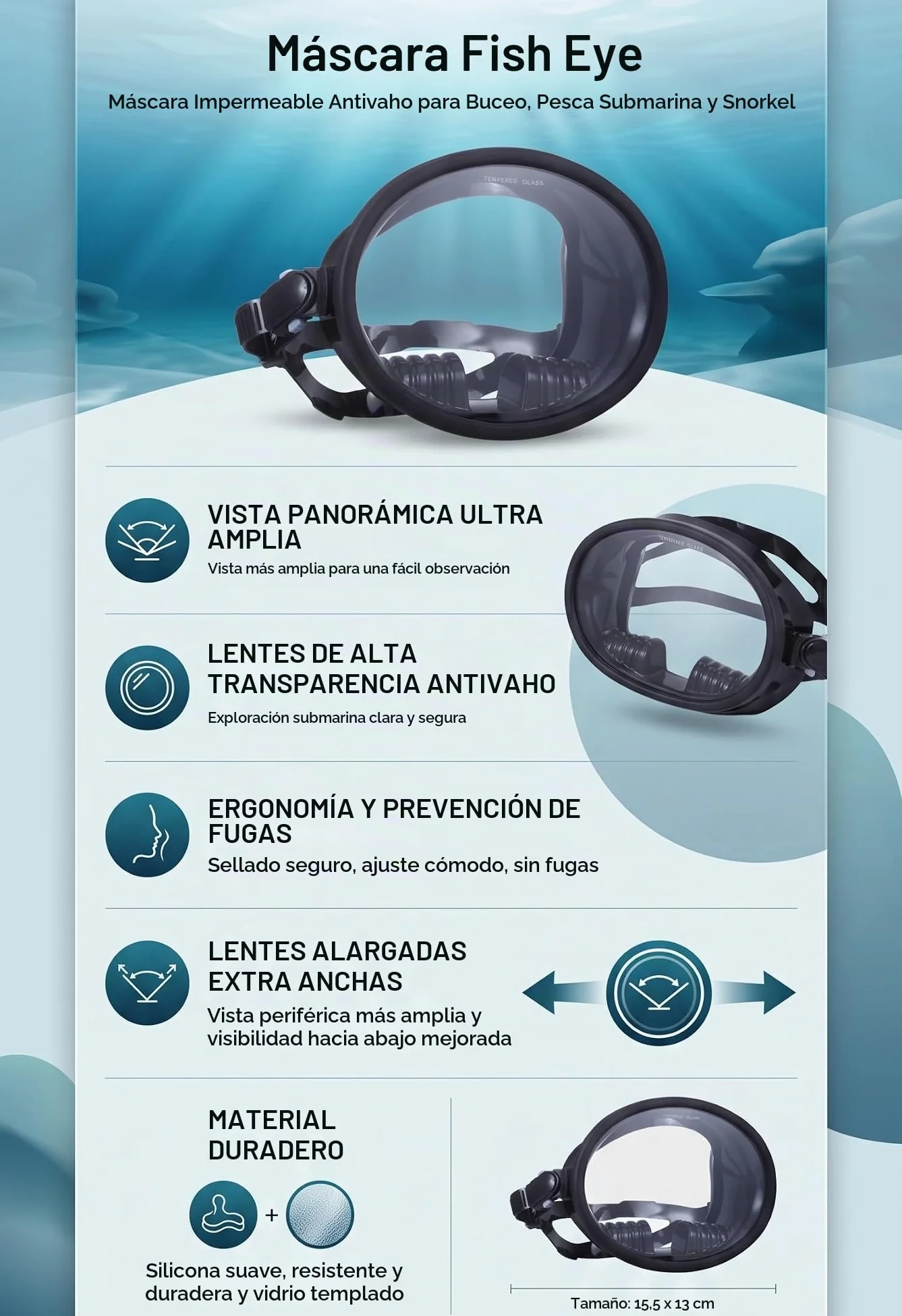 Máscara de Buceo, Máscara de Buceo, Mascarilla de Estilo Retro, Mascarilla de Pesca Submarina, Anti Niebla, Resistente Al Agua