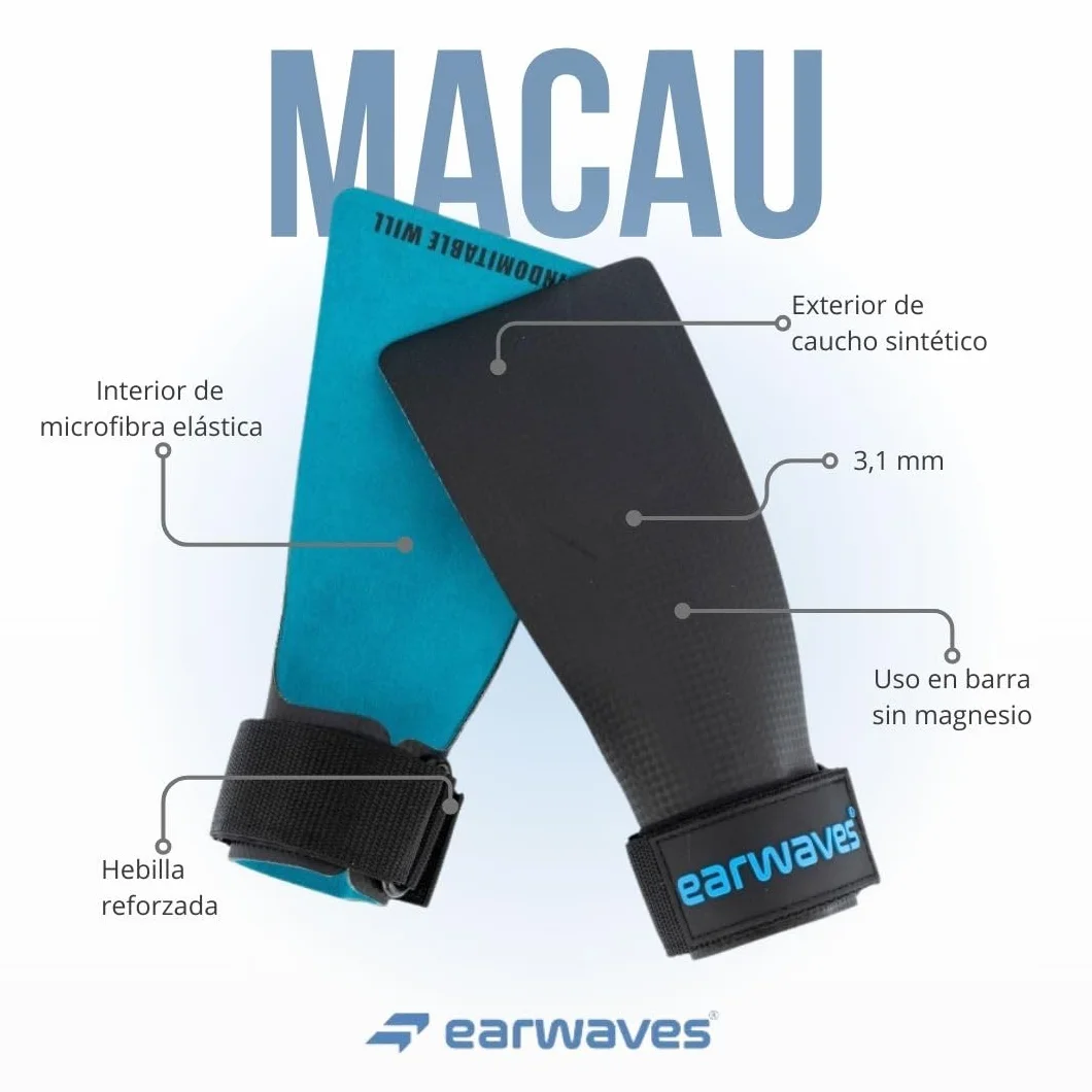 Earwaves® Macau™ Grips No Chalk I Calleras Sin Magnesio Tecnología Rubber Tricapa I Sin Agujeros Cross Training Barra I Grip Extremo + Repeticiones.