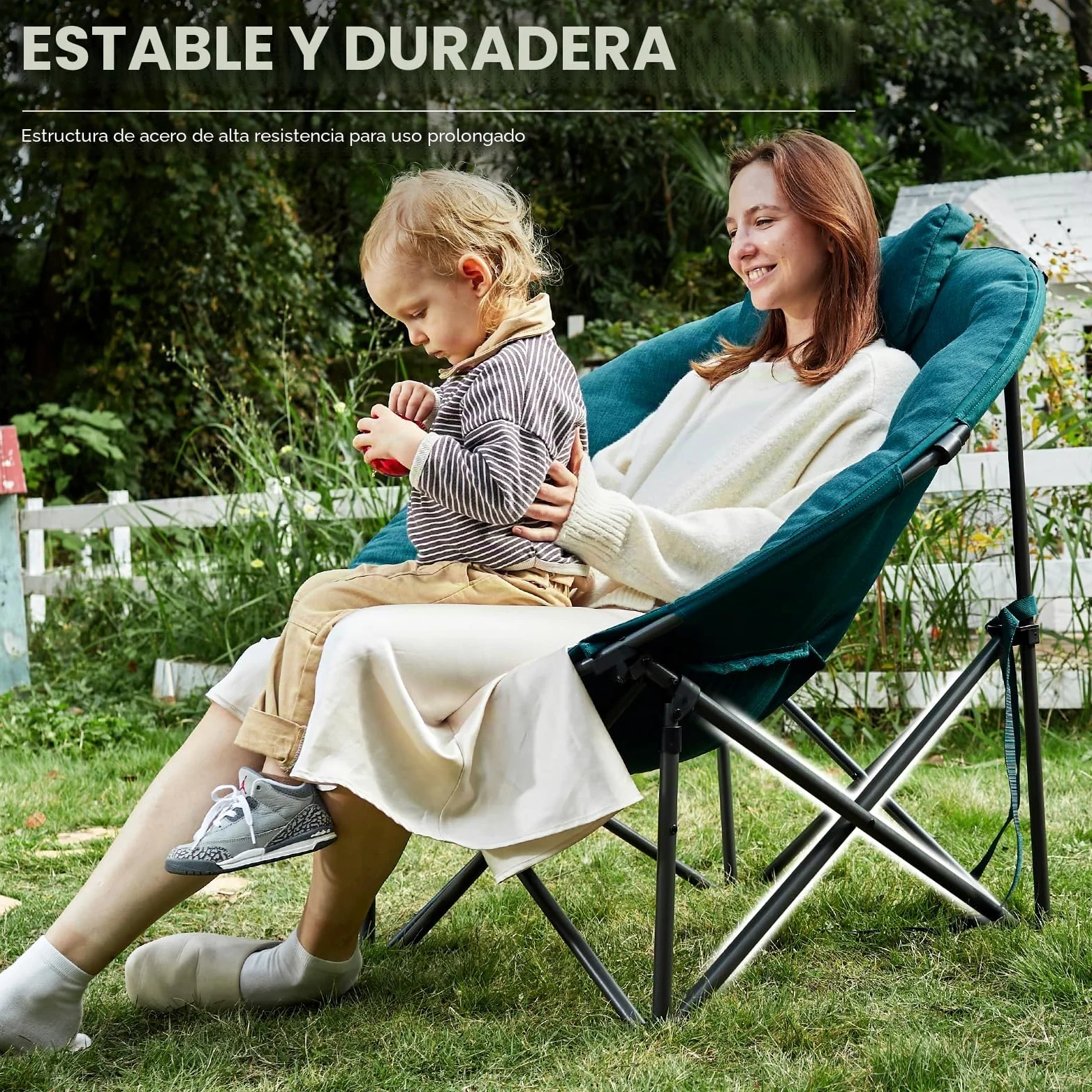EVER ADVANCED Moonchair XXL - Silla de camping plegable (150 kg, redonda, acolchada, extra ancha, para exteriores, camping, jardín, balcón, interior, color verde