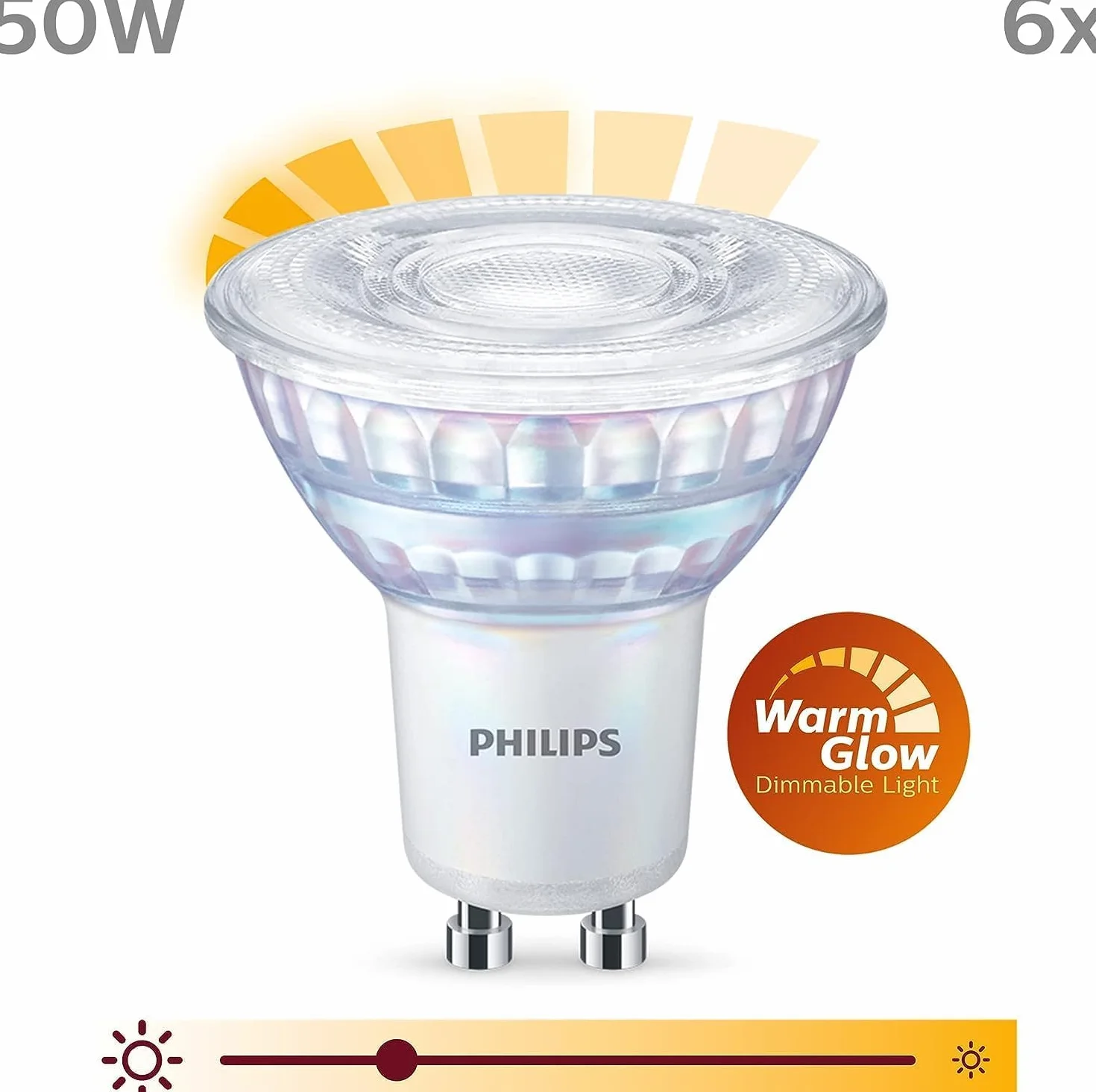 Philips LED GU10 3.8W Equivalente a 50W 345 Lumen Regulable Blanco Cálido 6 Unidad
