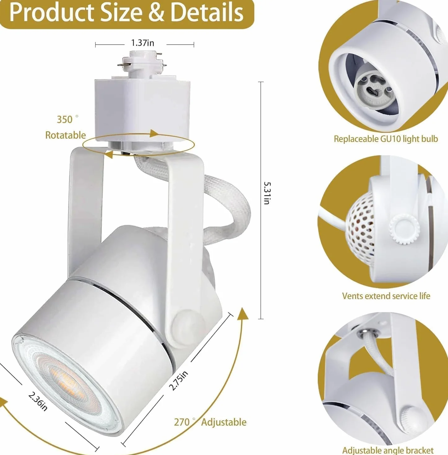 Kit de iluminación LED regulable GU10 10W 3CCT 3000K/4000K/6000K con riel en H 2x1m 6 bombillas intercambiables