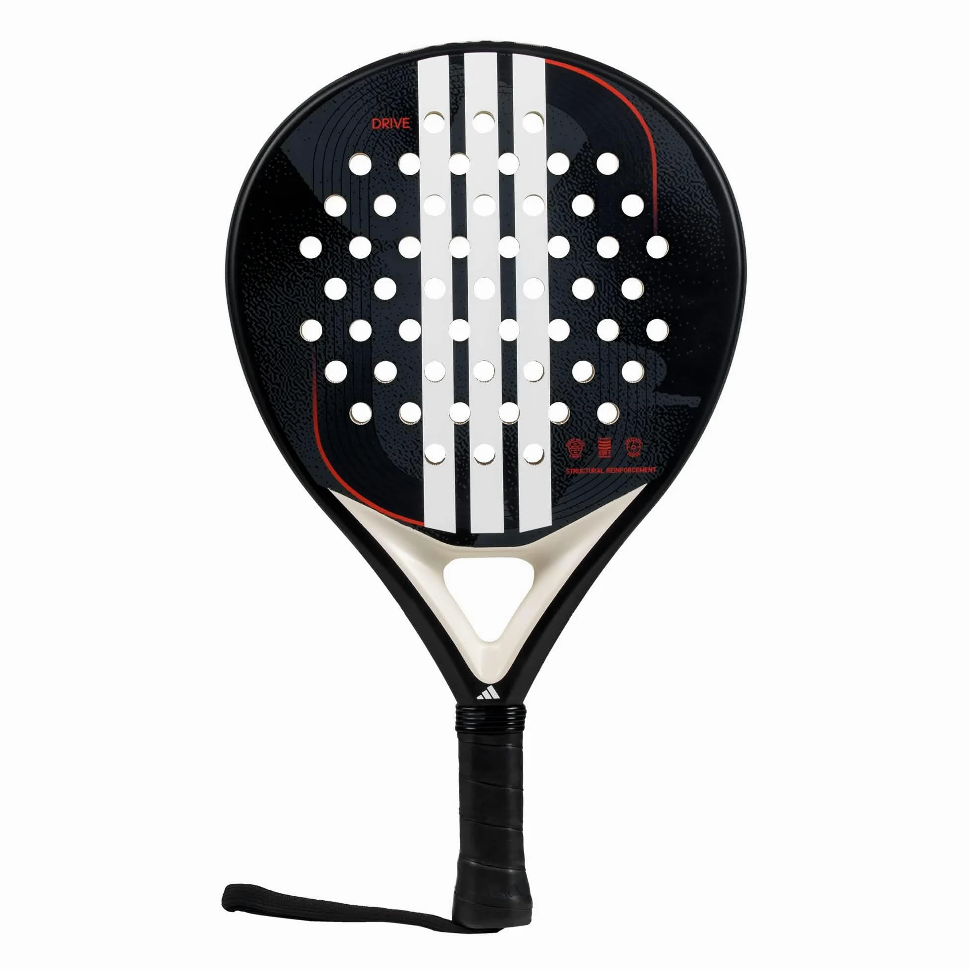 Pala de Padel adidas Drive Black 3.4 Negra, Forma Redonda, Goma eva Soft Performance, Fibra de Vidrio
