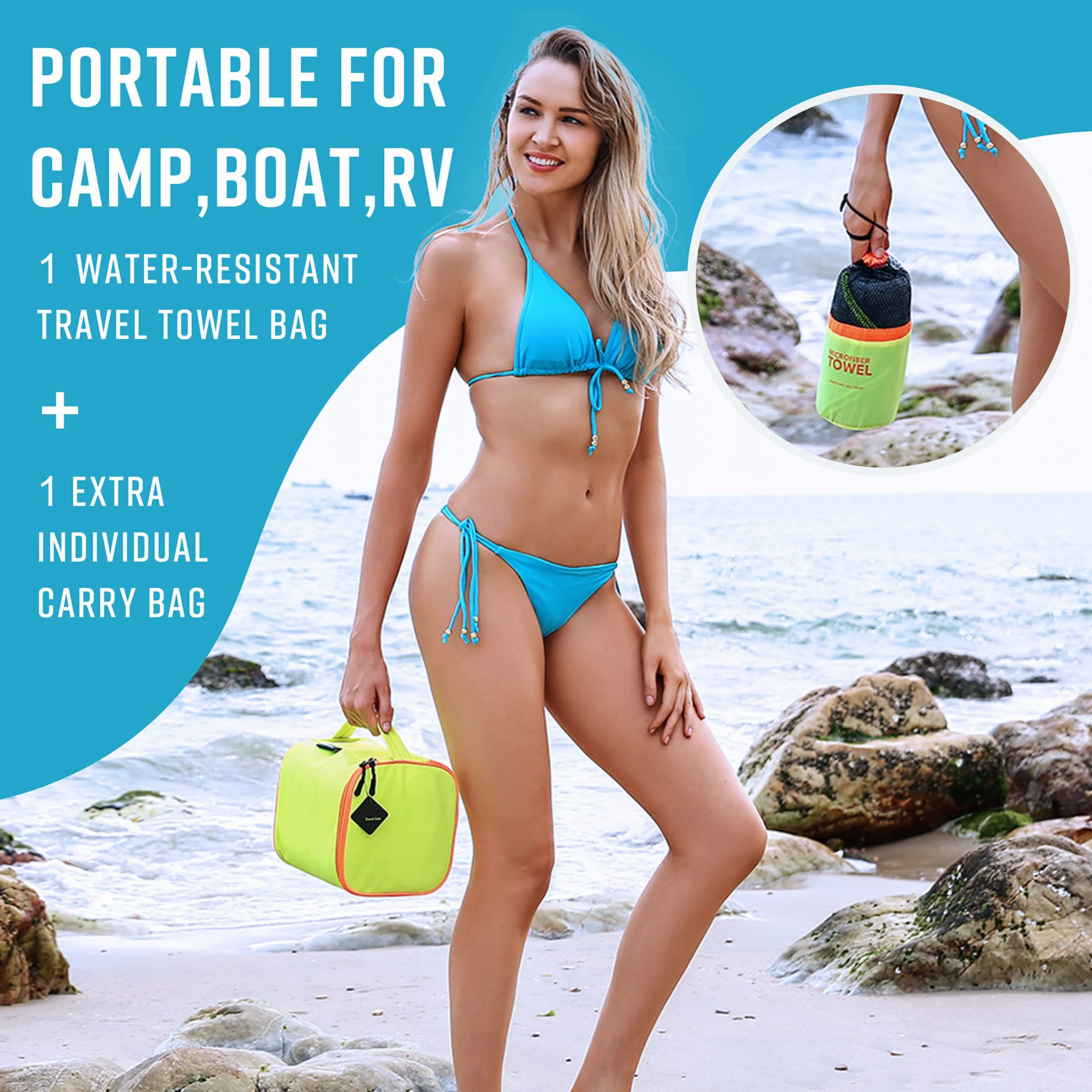 4Monster Paquete de 6 toallas de microfibra para gimnasio con bolsa de accesorios, toalla de viaje de secado rápido, súper ligera, ultra absorbente, toalla para deportes, yoga, natación, senderismo,