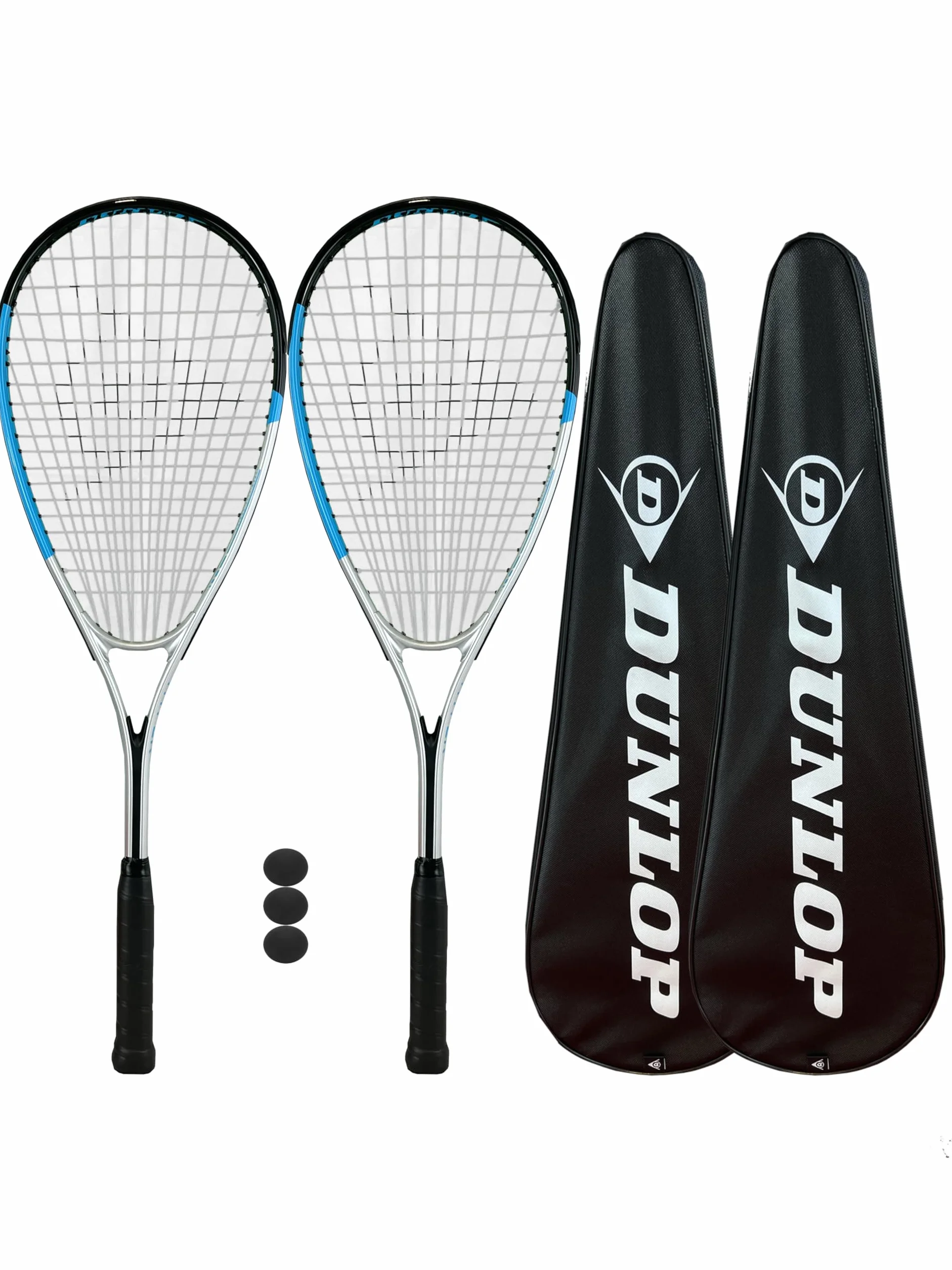 Dunlop Hyper Lite Pro - Raqueta de squash (2 unidades, incluye fundas protectoras completas y 3 pelotas de squash)