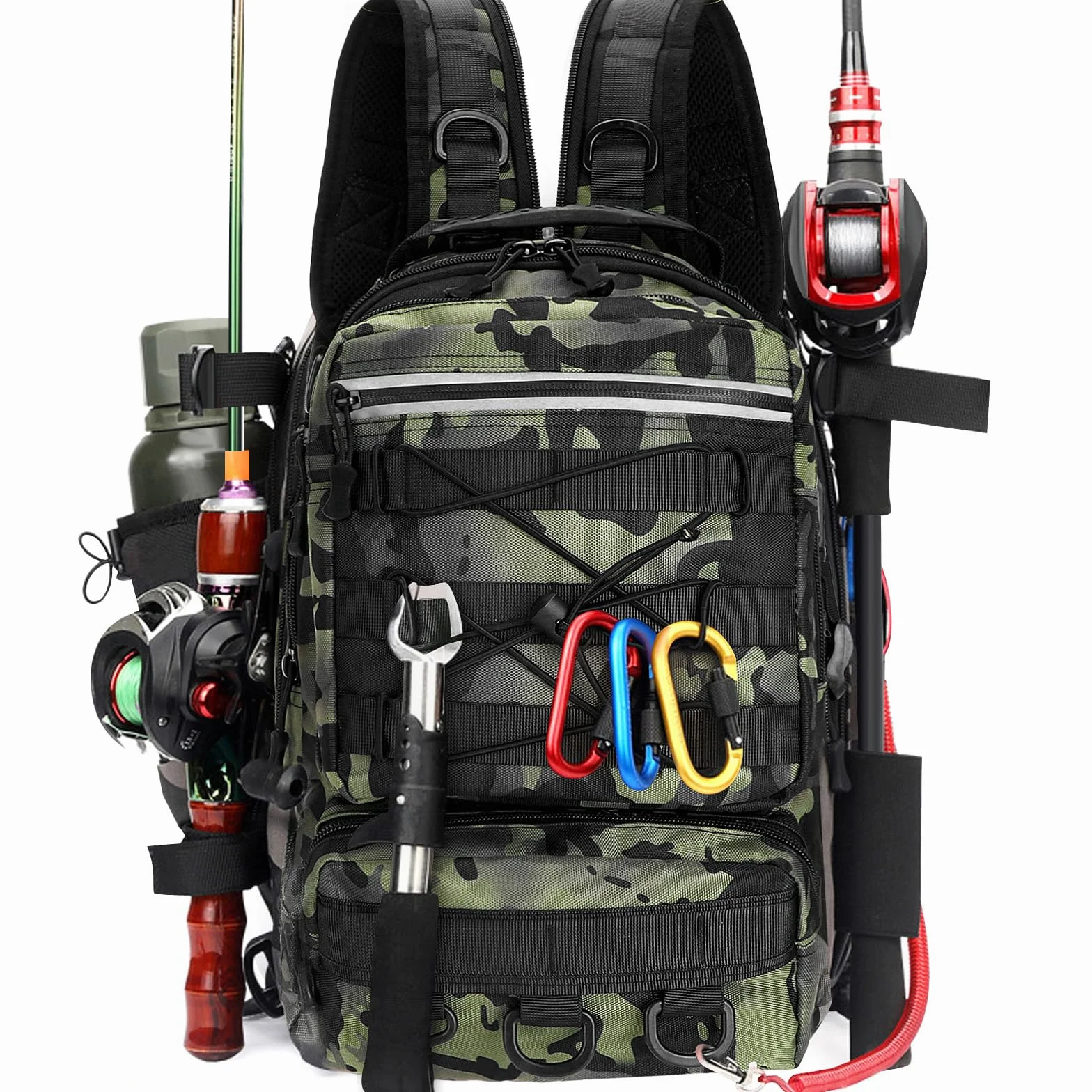 Mochila de Pesca Impermeable con Soporte para Caña, Bolsa para Aparejos de Pesca Senderismo Caza Camping