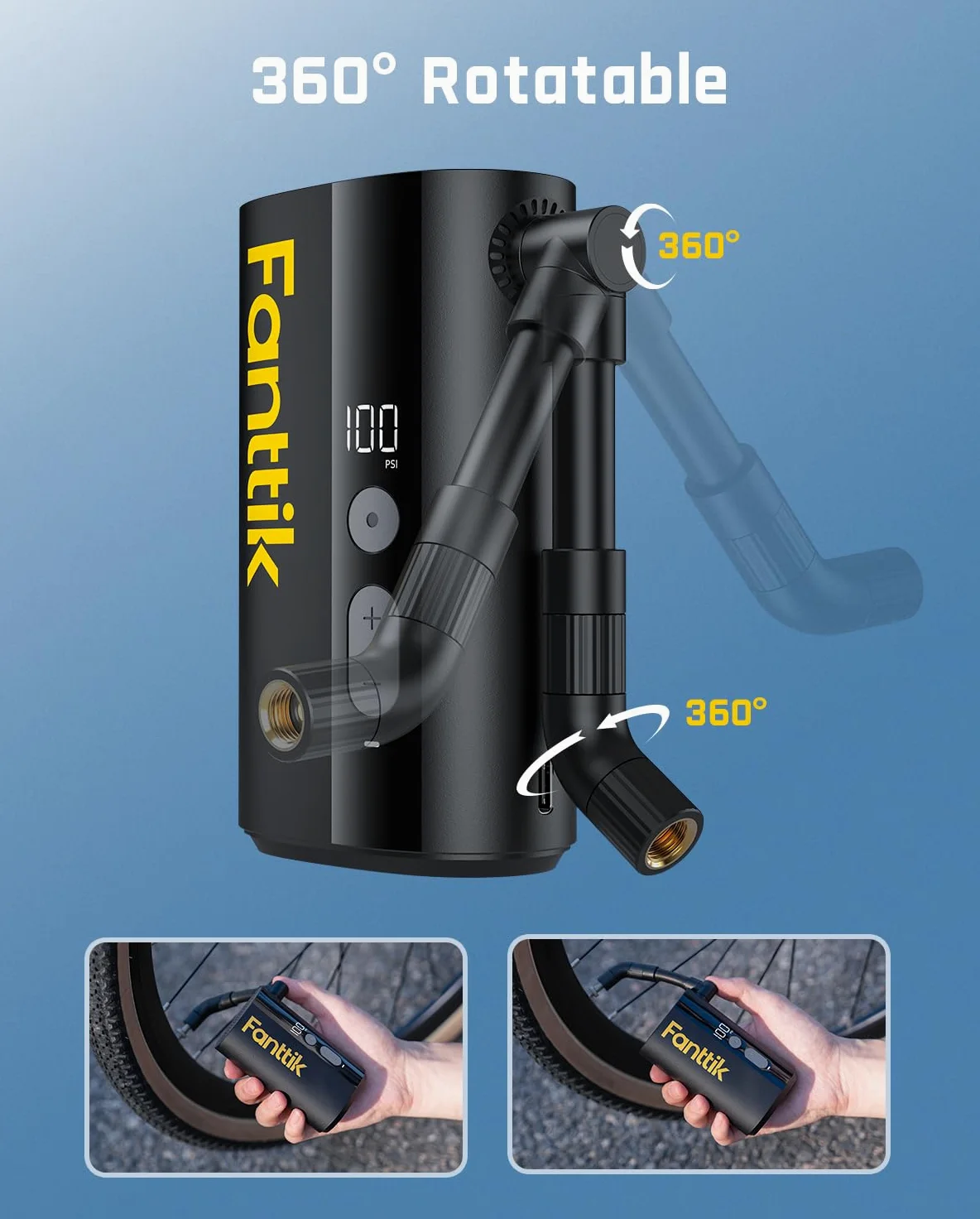 Bomba para Bicicletas Fanttik X9 Ace Mini y Adaptador para Manguera de Aire