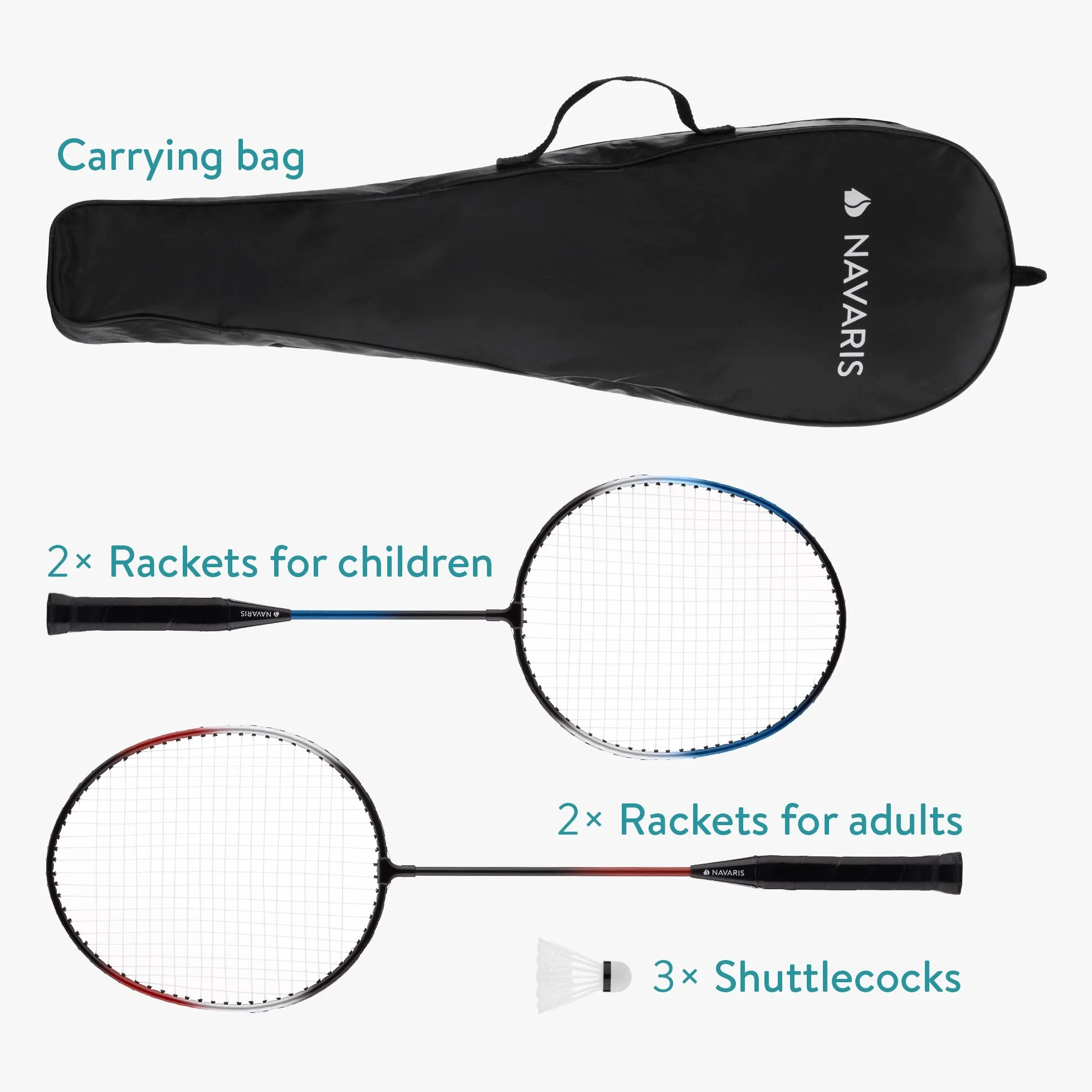 Set de Bádminton Familiar - 4 Raquetas de Bádminton, 3 Pelotas y 1 Bolso Deportivo, Bádminton Set Ideal para Toda la Familia