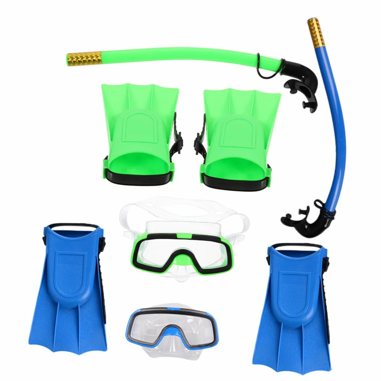Toddmomy Snorkel para Gafas de Buceo Antiniebla y Aletas Ajustables Panorámica con Tecnología Anti-Fugas para Visión Clara y Natación y Buceo Incluye Gafas y Tubo Snorkel Azul y Verde