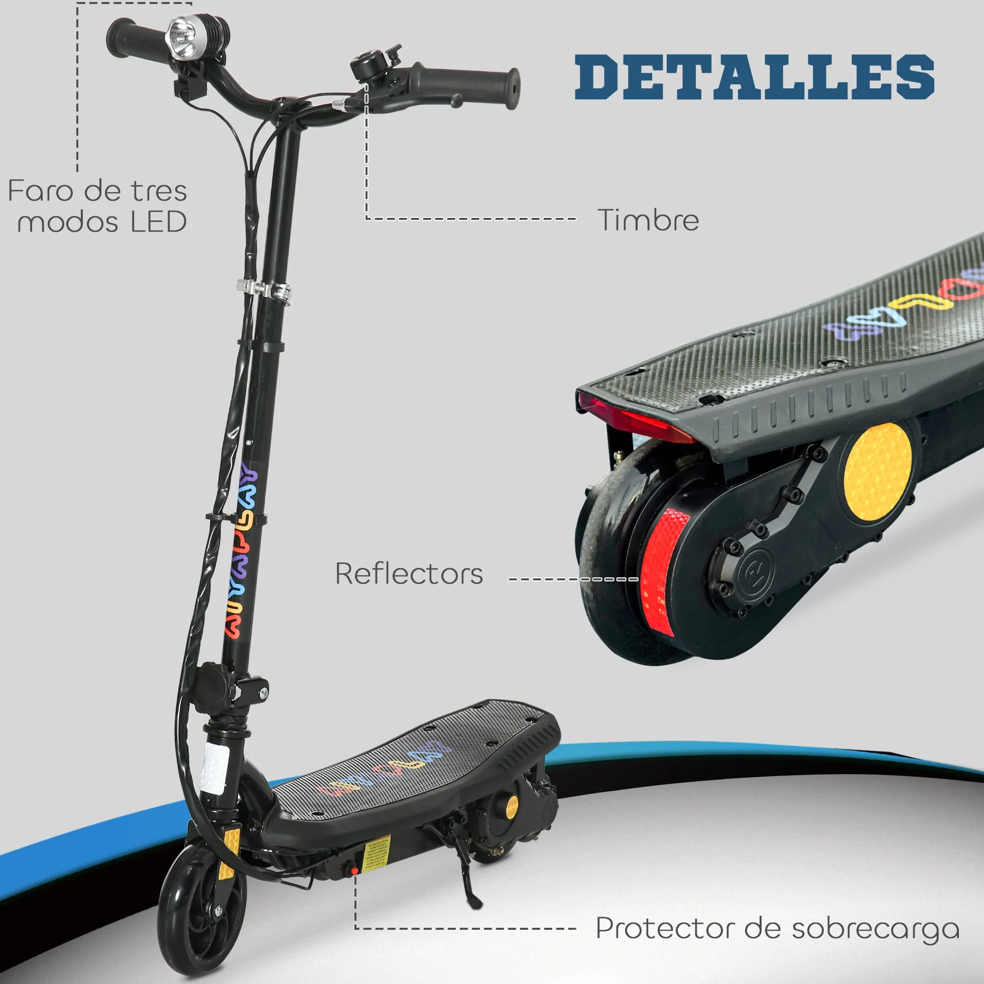 HOMCOM Patinete Eléctrico para Niños de 7-14 Años, Plegable, Patín Eléctrico, MAX. 12 km/h, Motor 120 W, Autonomía Máxima 10 km, con Manillar Ajustable en Altura, Faro LED y Freno
